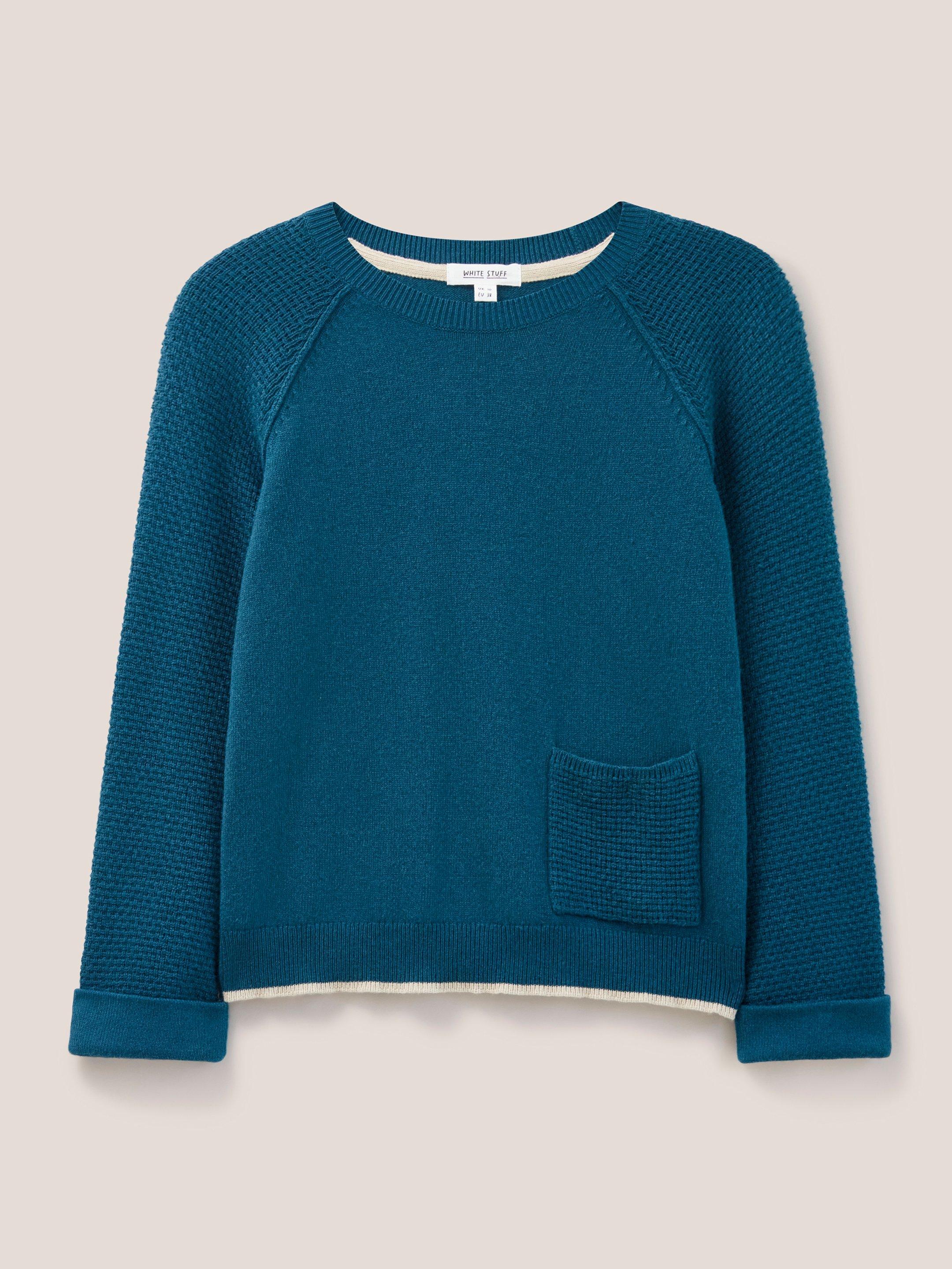 TYNE CREW NECK JUMPER in DK TEAL - FLAT FRONT