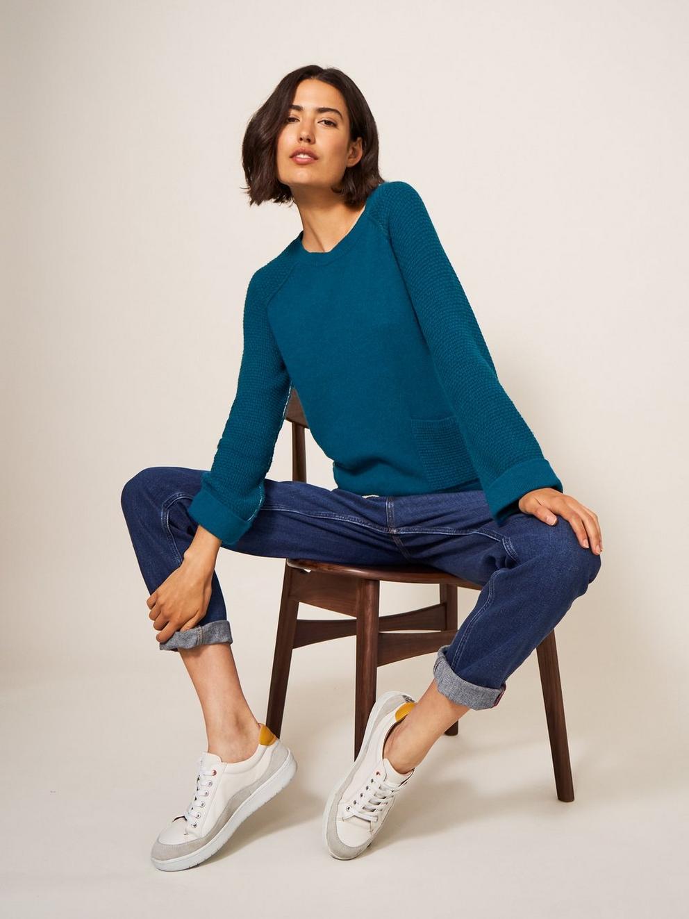 TYNE CREW NECK JUMPER in DK TEAL - LIFESTYLE