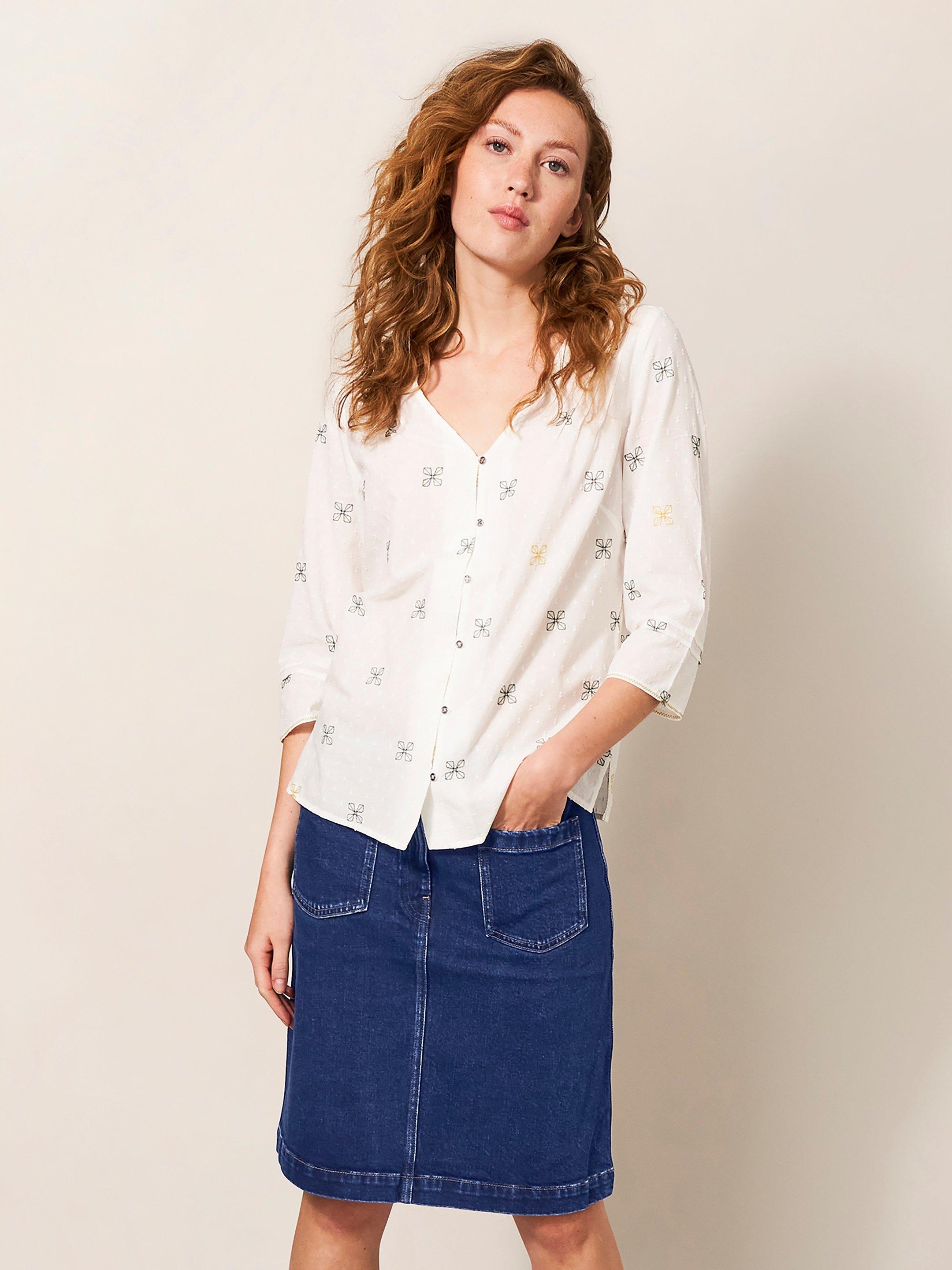 Denim skirt sale white shirt