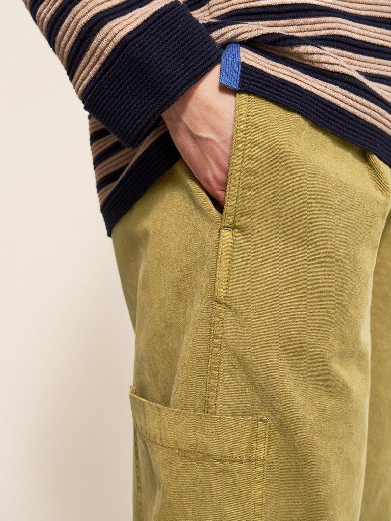 Carlie Wide Leg Cargo Trouser in MID GREEN - MODEL DETAIL