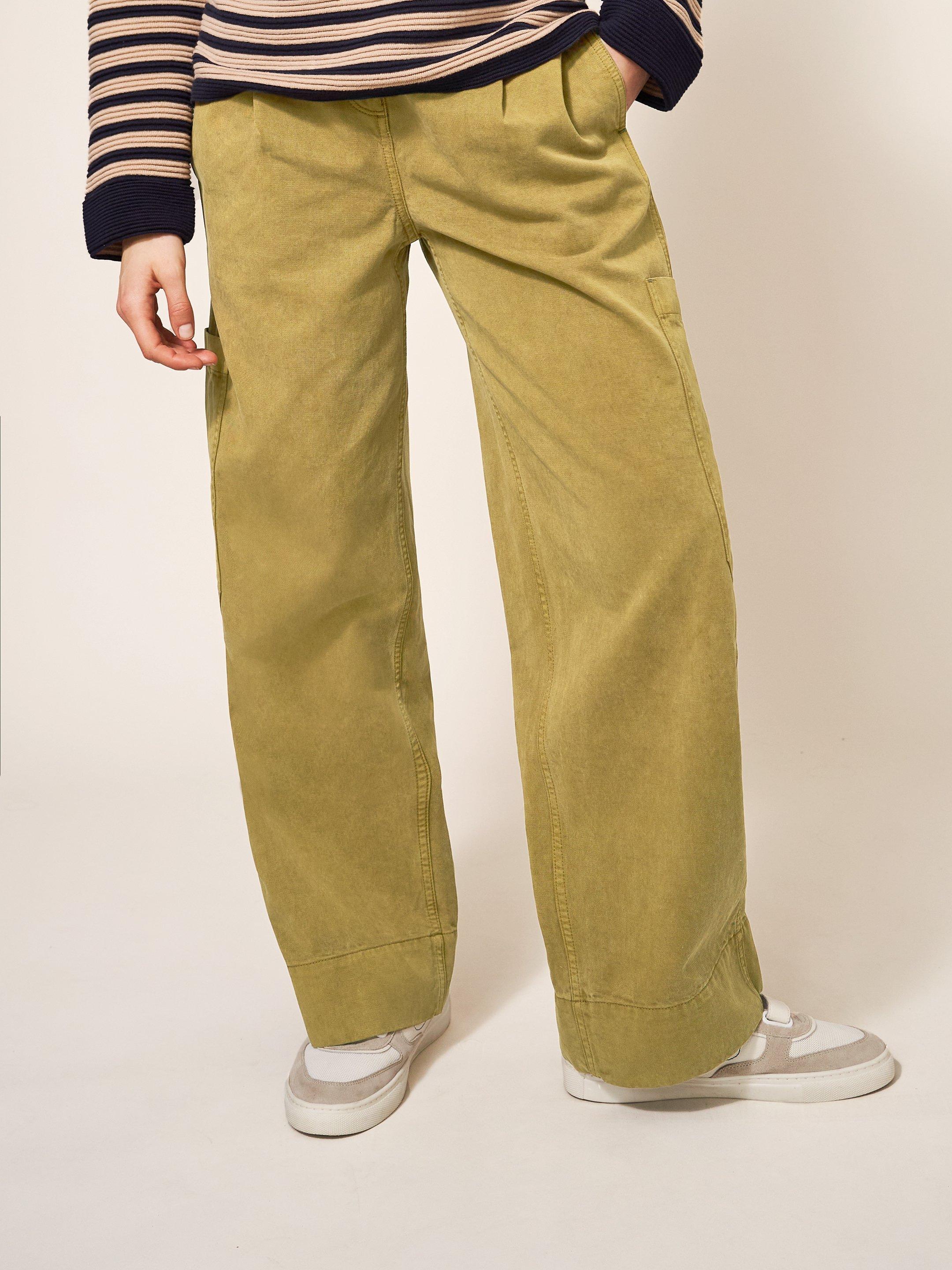 Carlie Wide Leg Cargo Trouser in MID GREEN - MODEL FRONT