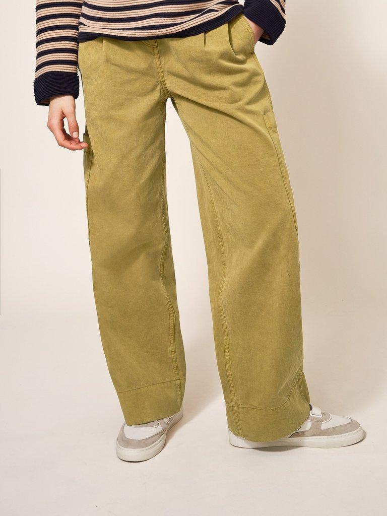 Carlie Wide Leg Cargo Trouser in MID GREEN | White Stuff