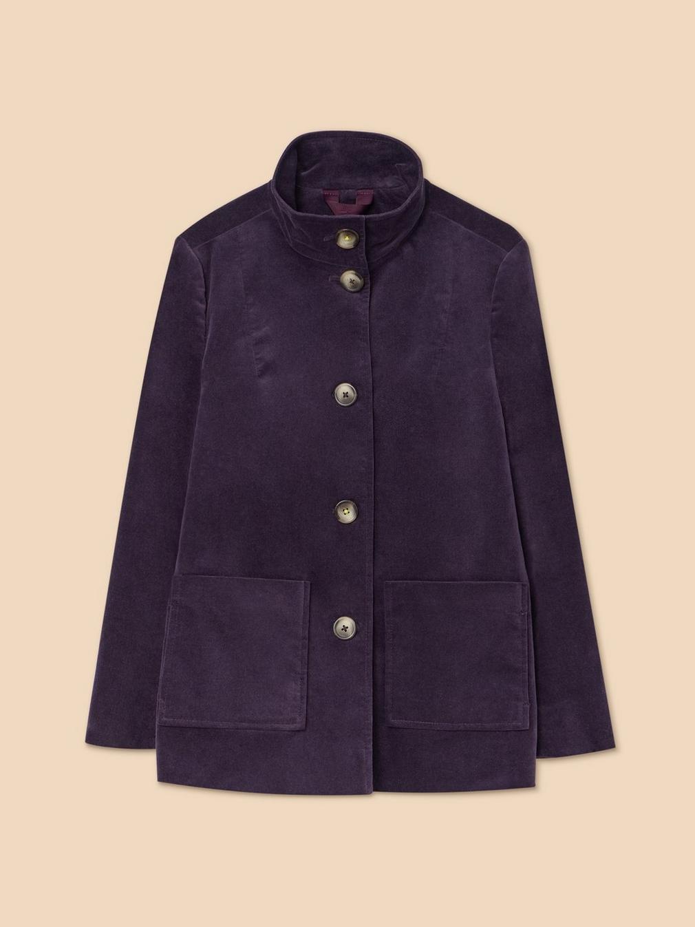 Karla Velvet Peacoat in DK PURPLE - FLAT FRONT