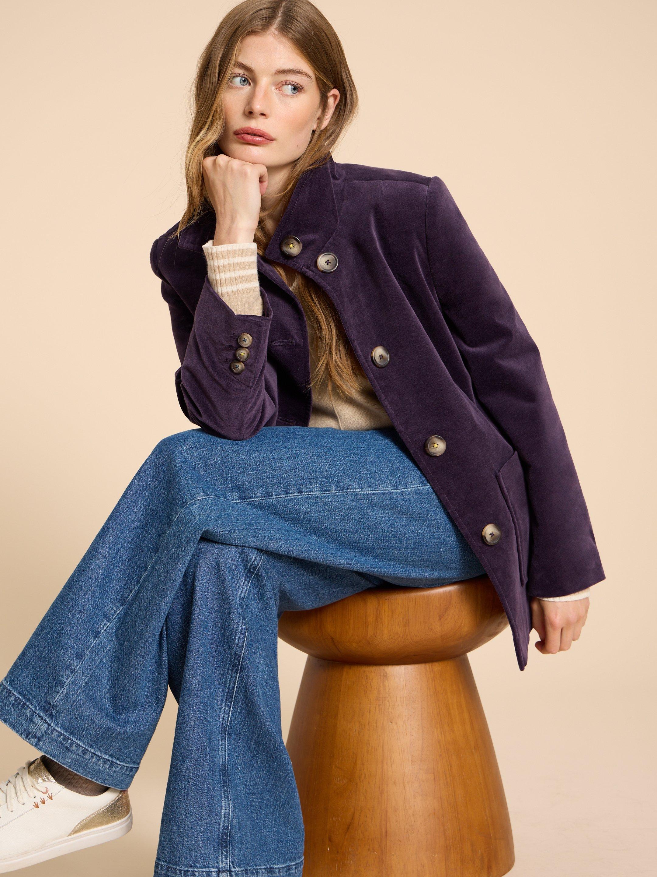 Karla Velvet Peacoat in DARK PURPLE White Stuff