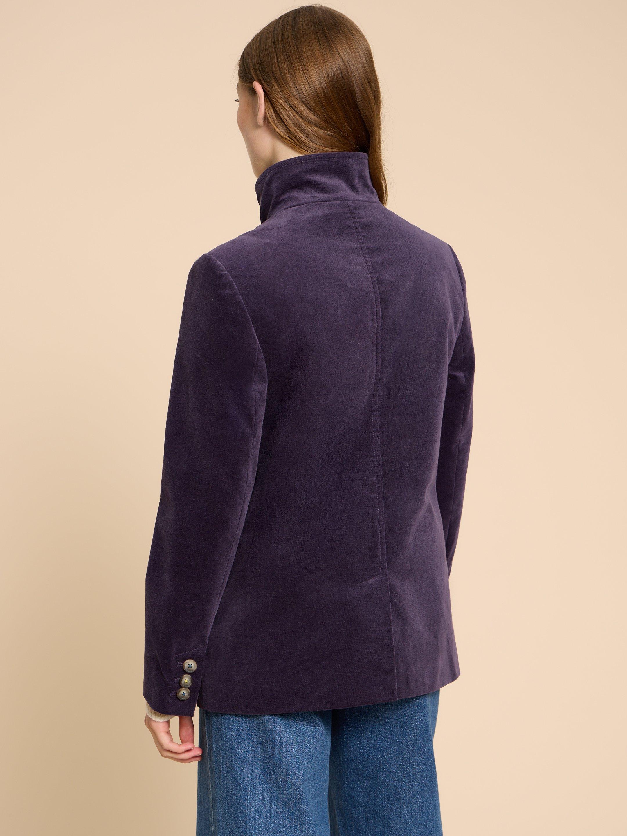 Karla Velvet Peacoat in DK PURPLE - MODEL BACK