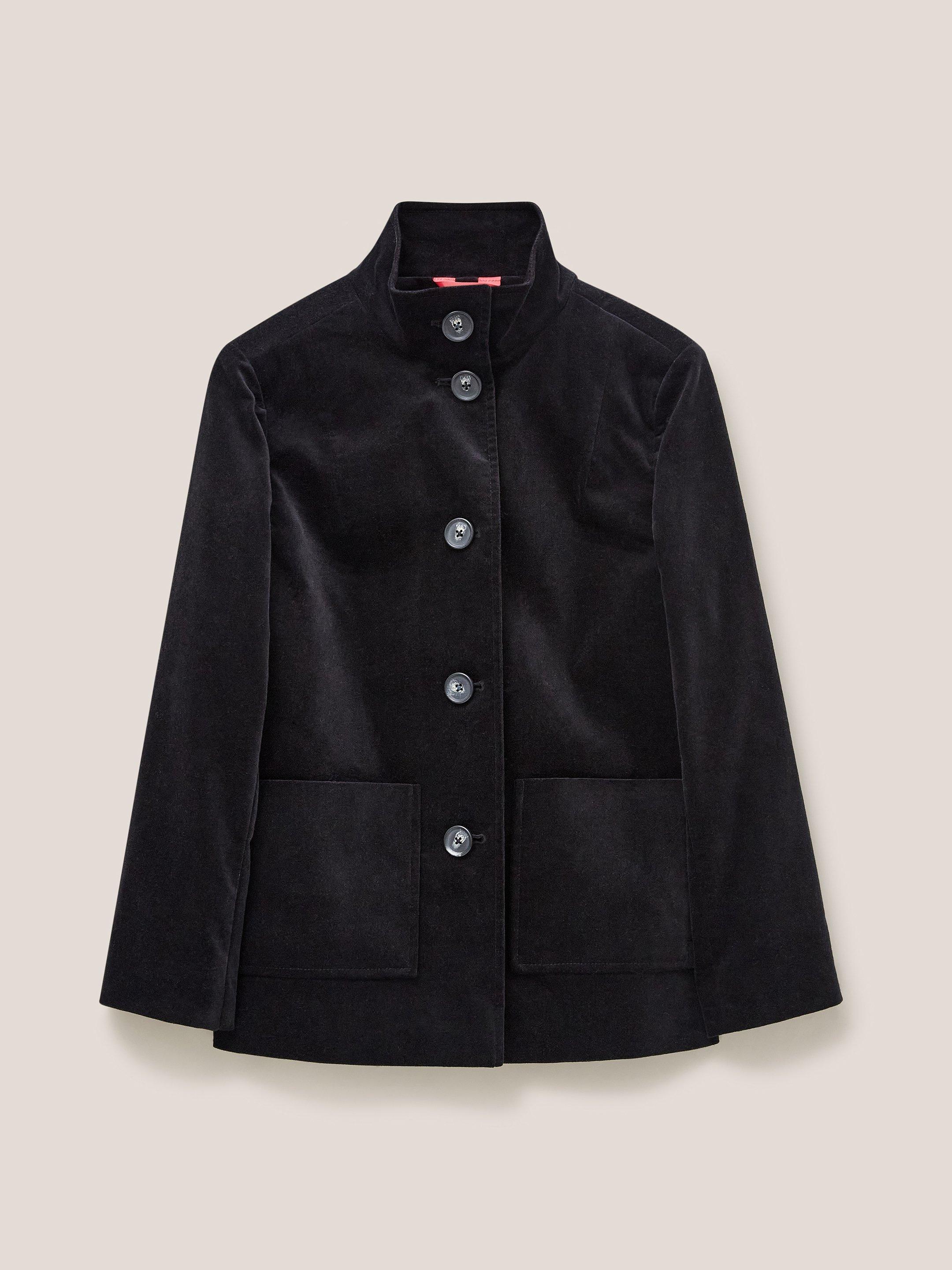 Karla Velvet Peacoat in PURE BLK - FLAT FRONT