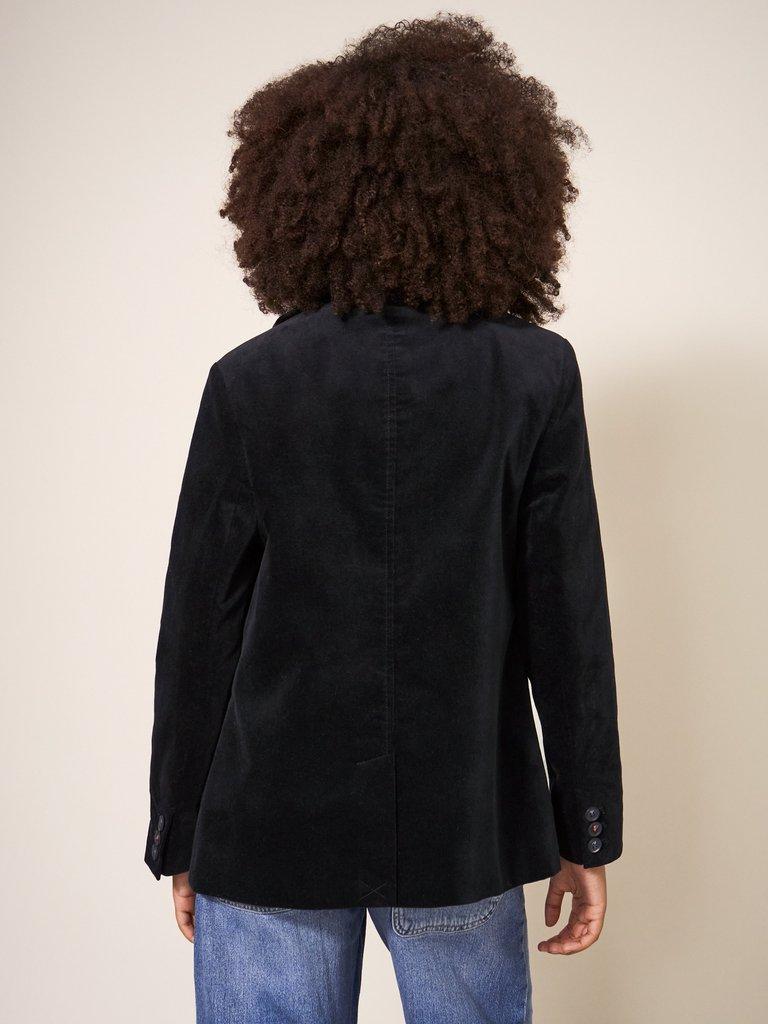 Karla Velvet Peacoat in PURE BLK - MODEL BACK