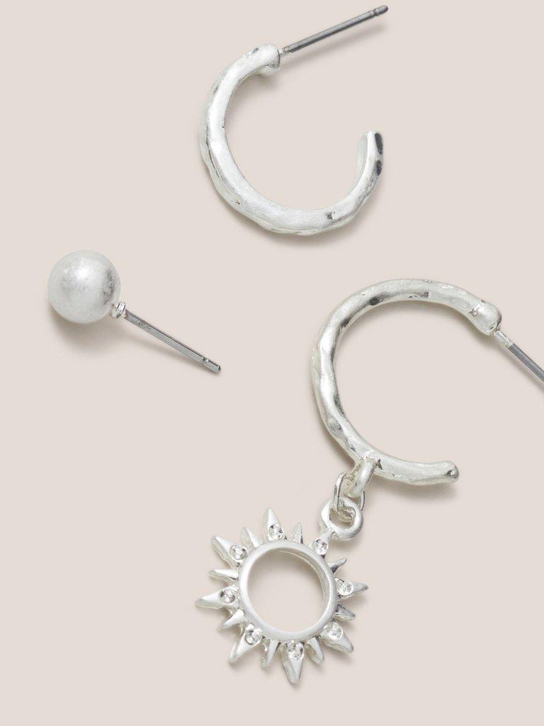 3 Pack Sun Gem Earrings in SLV TN MET - FLAT DETAIL