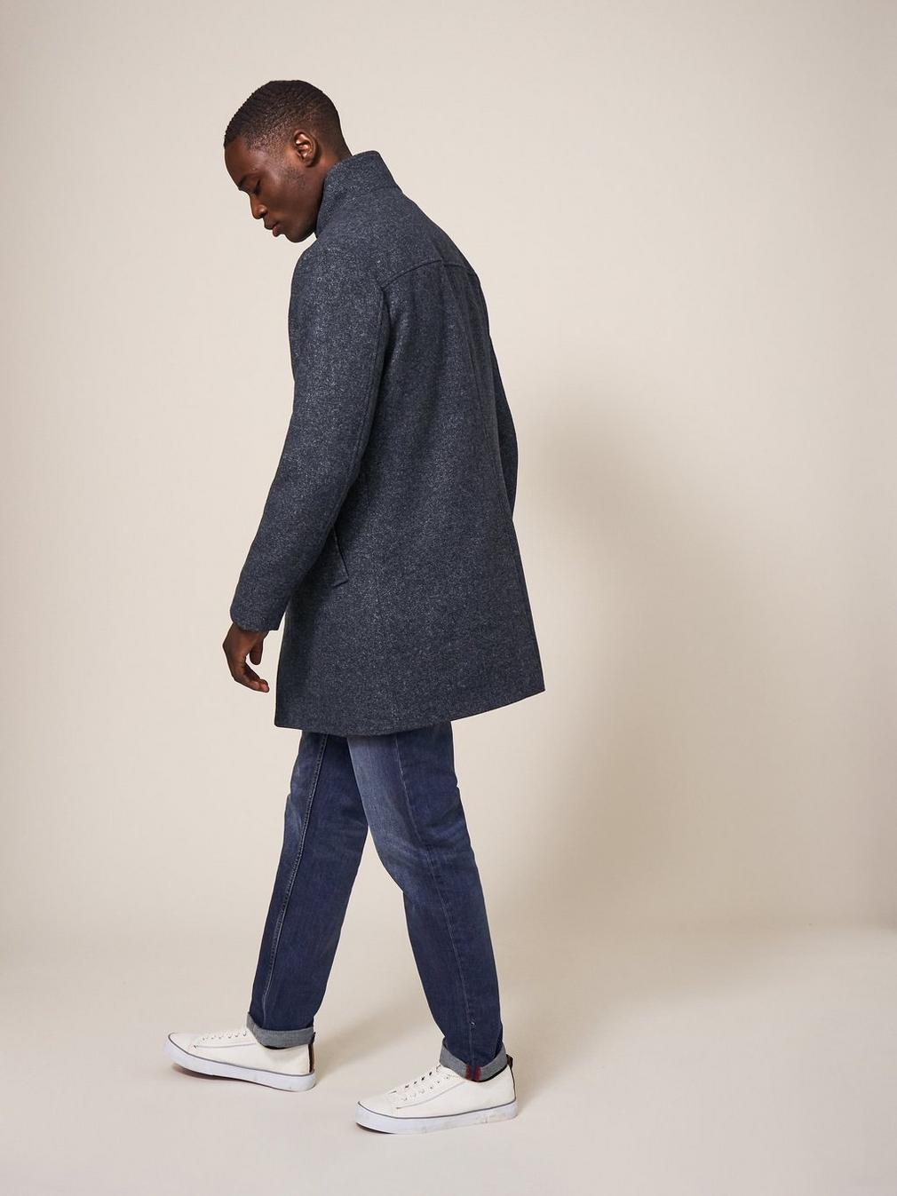 Horsholm Wool Funnel Coat in CHARC GREY - MODEL BACK