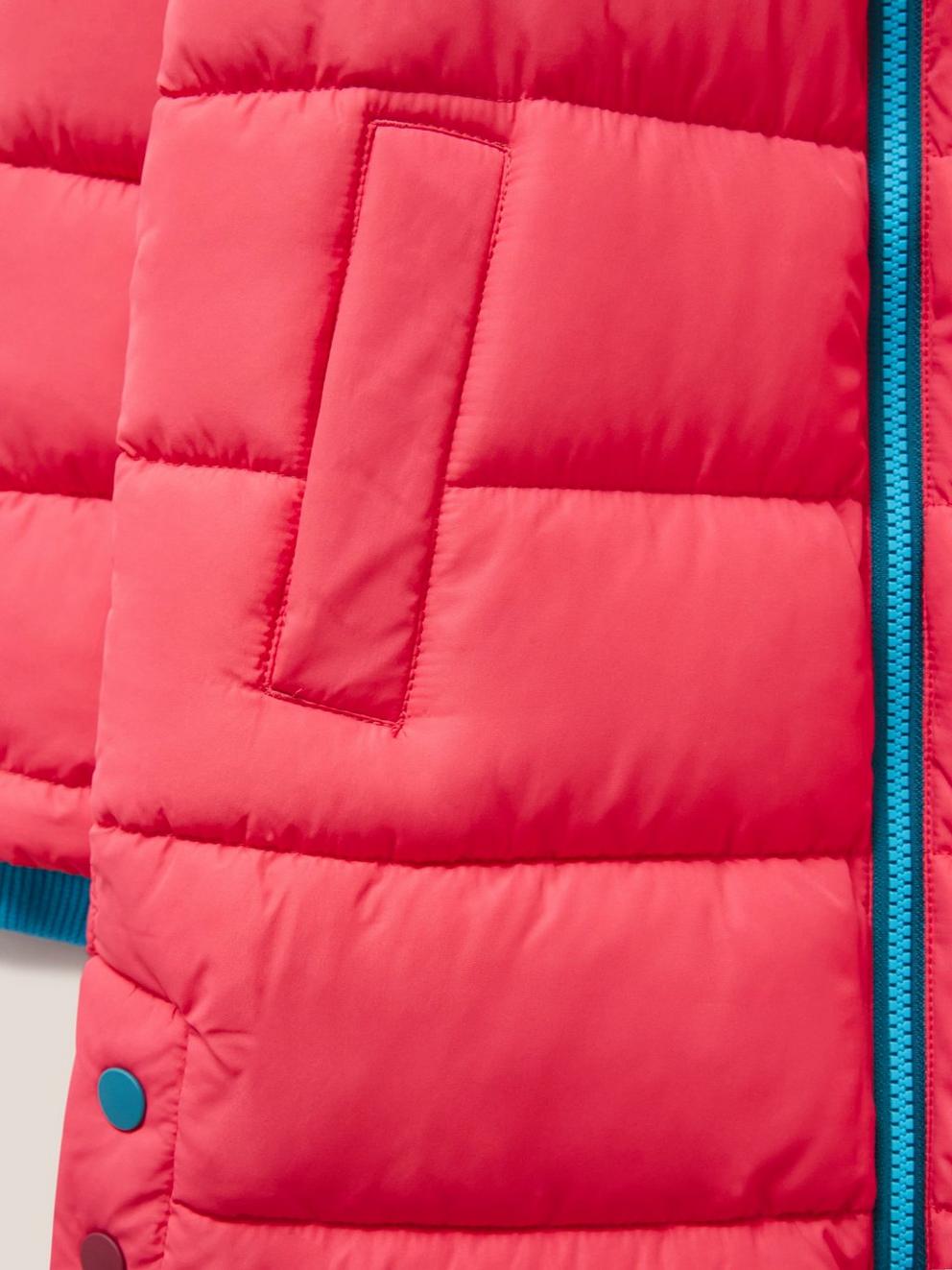 Longline Quilted Puffer Jacket in BRT PINK - FLAT DETAIL