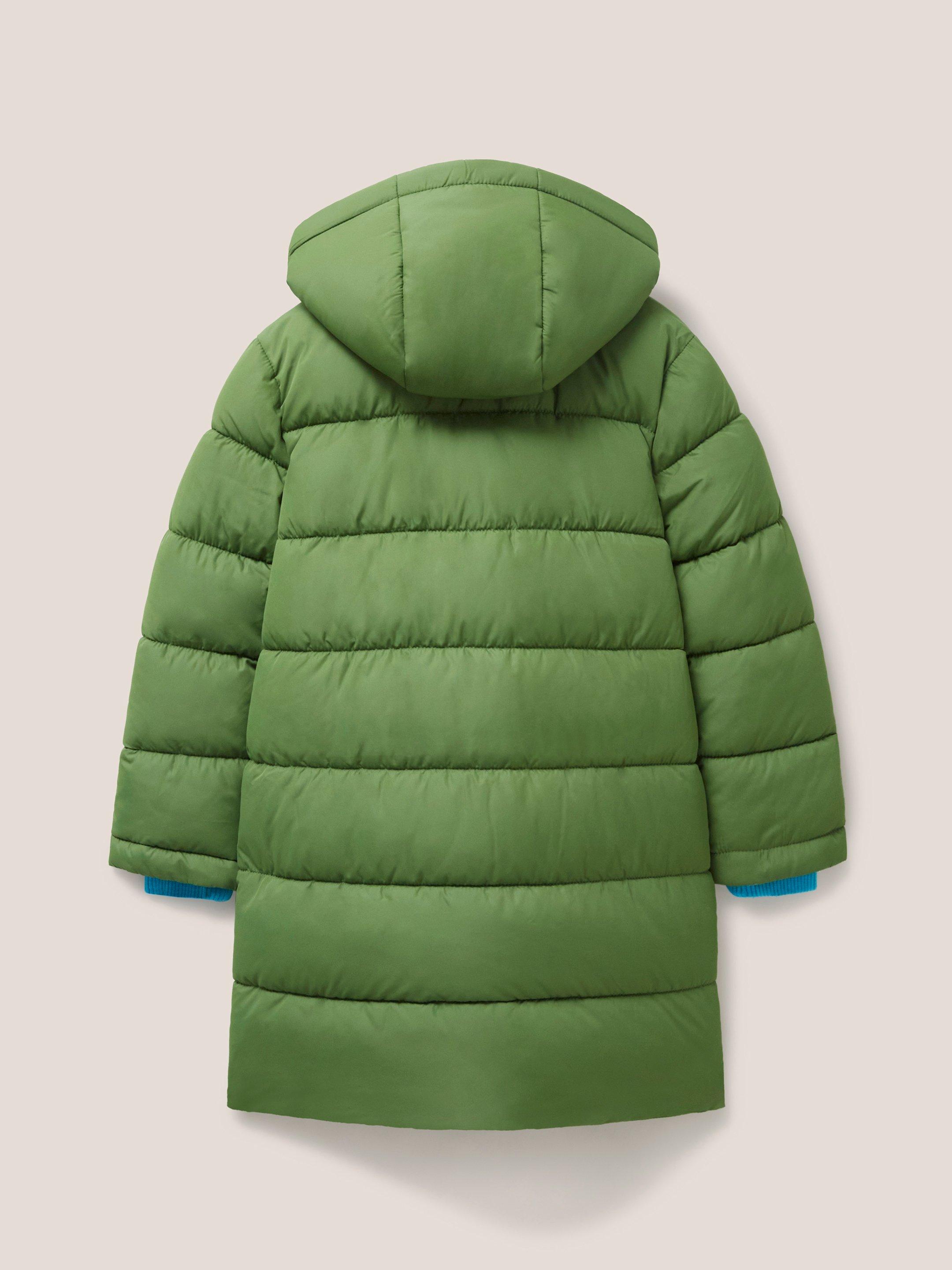 Longline Quilted Puffer Jacket in MID TEAL - FLAT BACK