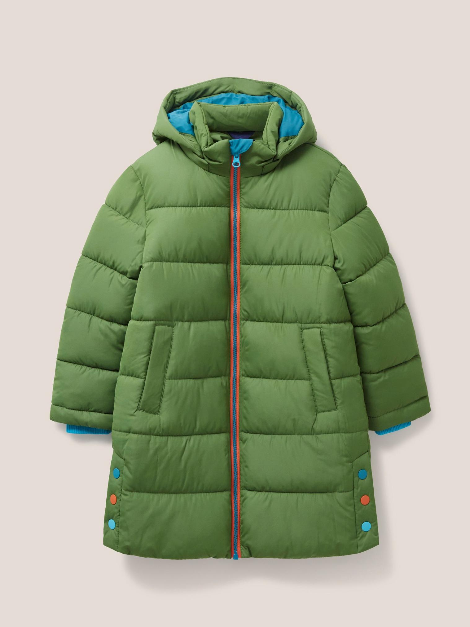 Longline Quilted Puffer Jacket in MID TEAL - FLAT FRONT