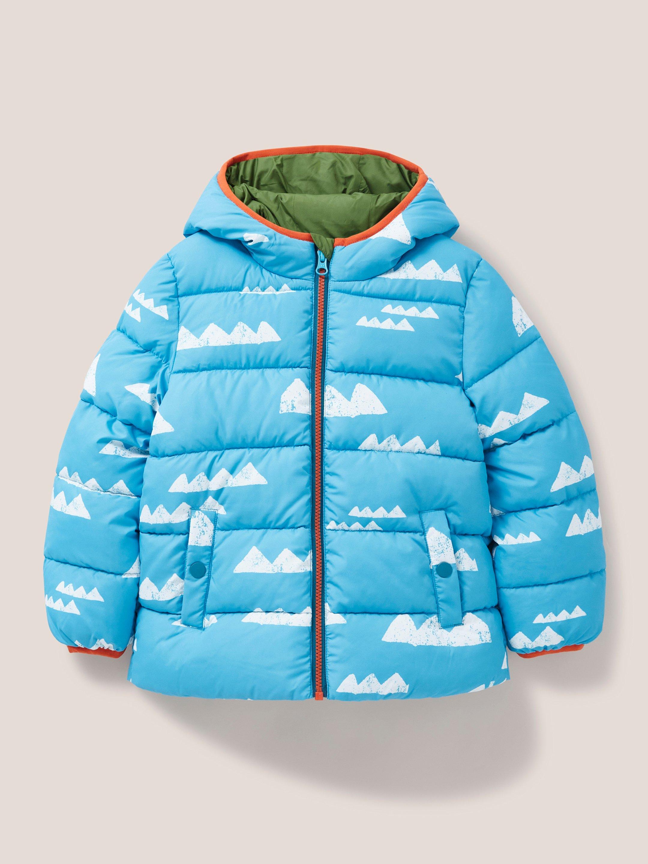 Quilted Print Puffer Jacket in BLUE PR - FLAT FRONT