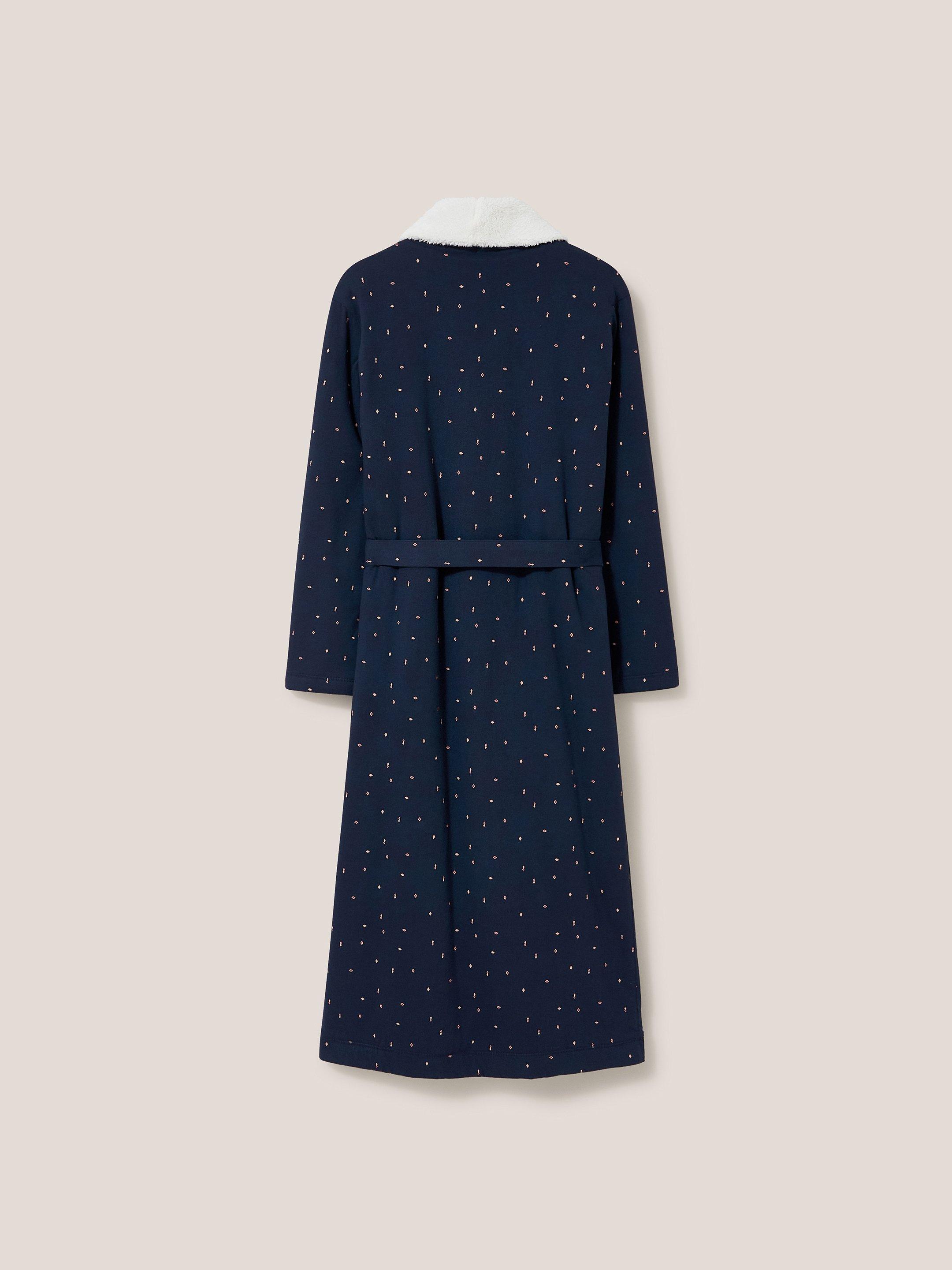 AVA LINED DRESSING GOWN in NAVY MULTI - FLAT BACK