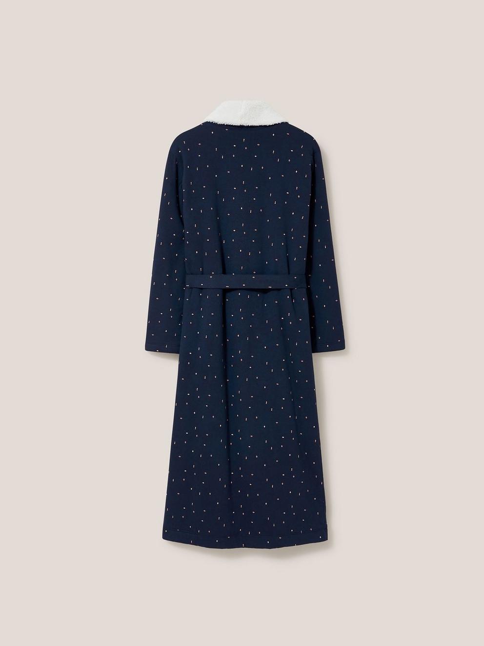 AVA LINED LONG SLEEVE DRESSING GOWN in NAVY MULTI - FLAT BACK