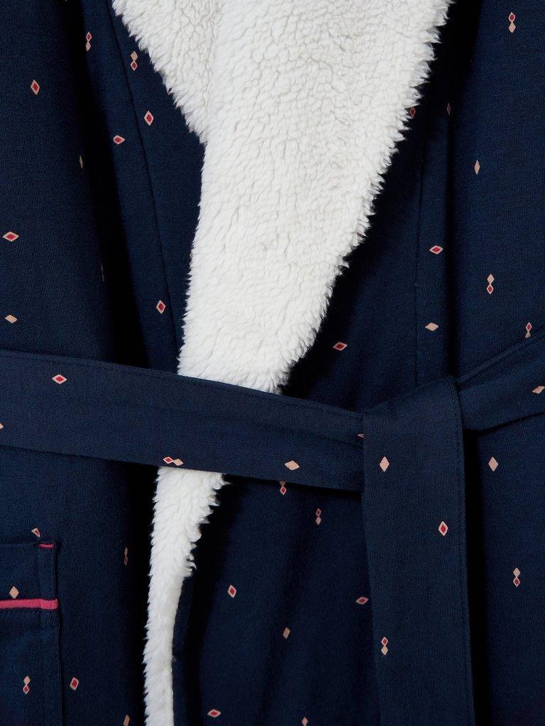 AVA LINED DRESSING GOWN in NAVY MULTI - FLAT DETAIL