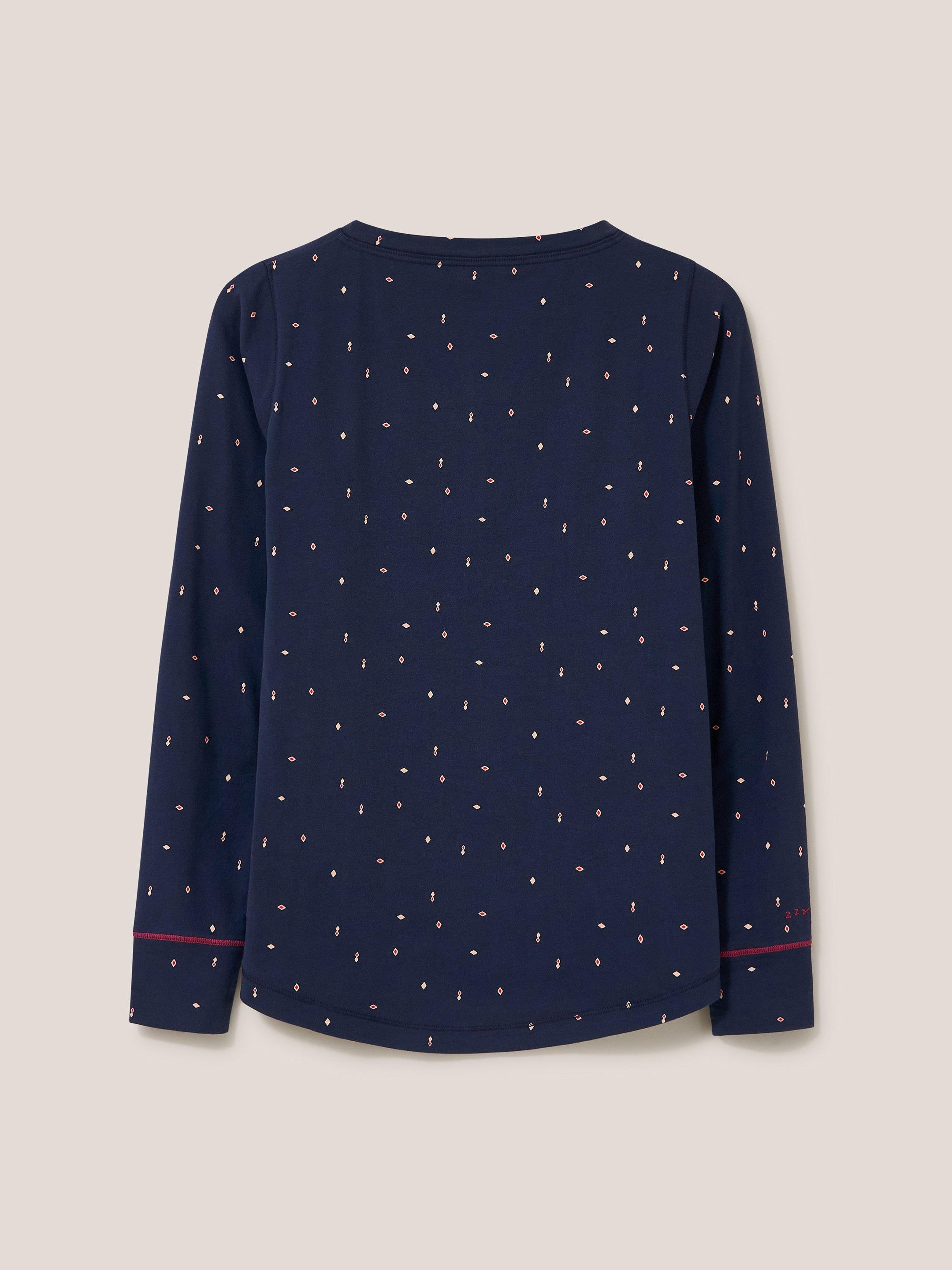 Geo Printed Henley PJ Top in NAVY MULTI White Stuff
