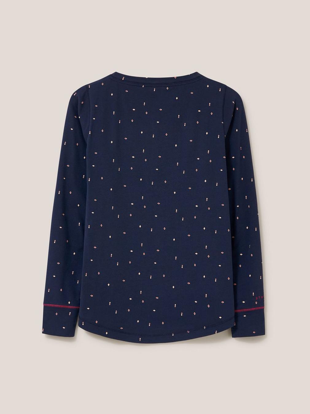 Geo Printed Henley PJ Top in NAVY MULTI - FLAT BACK