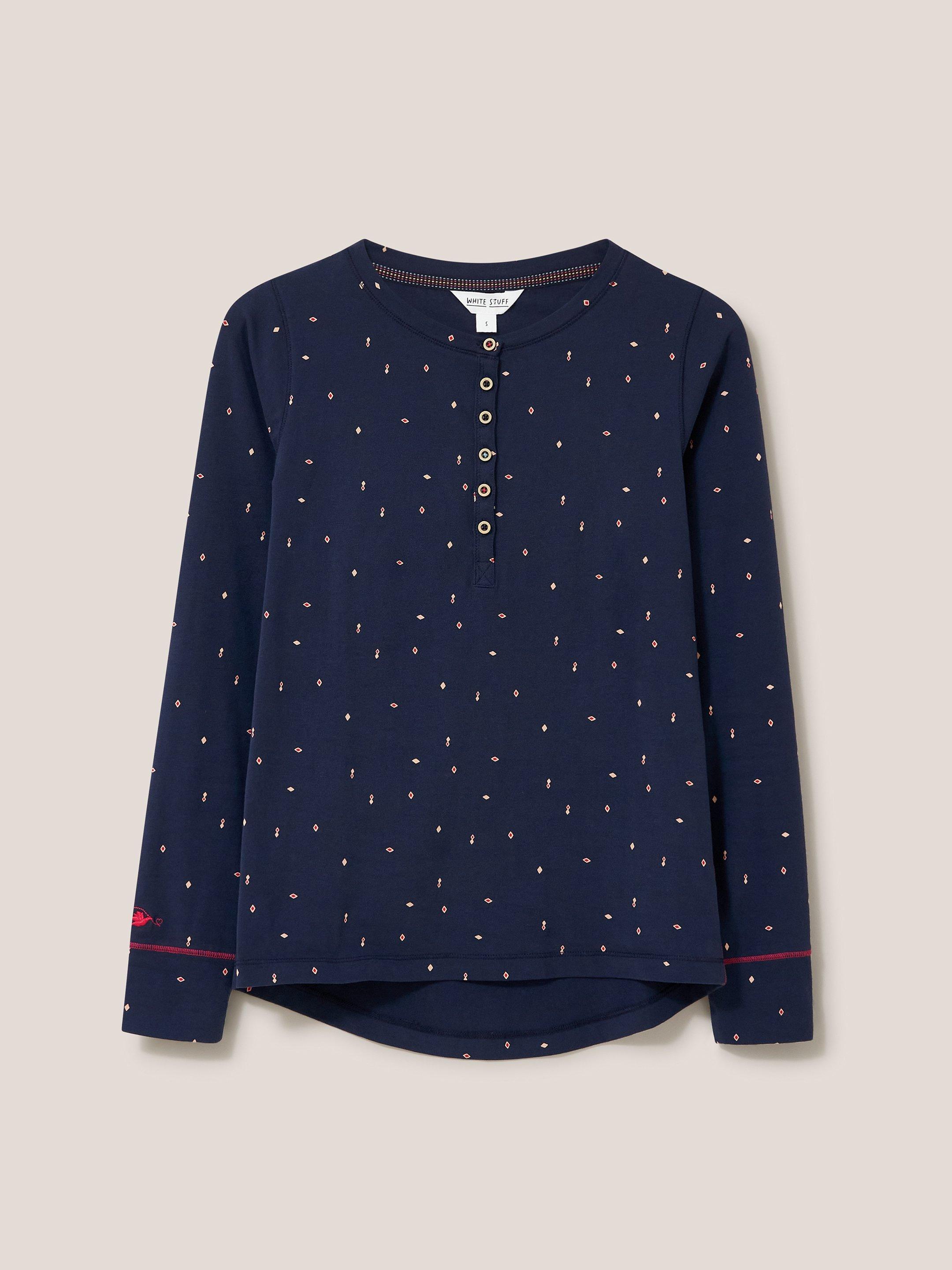 Geo Printed Henley PJ Top in NAVY MULTI White Stuff