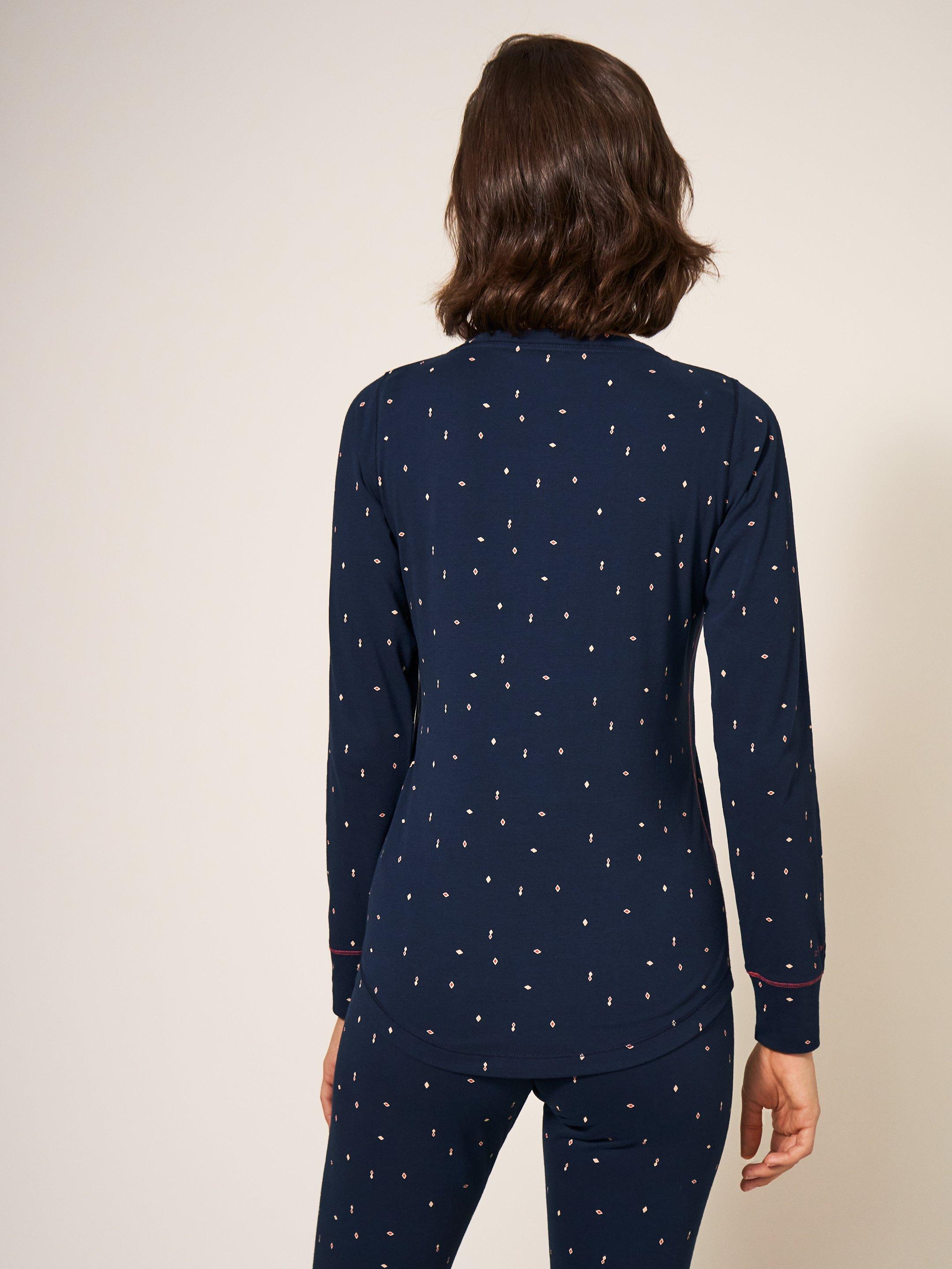 Geo Printed Henley PJ Top in NAVY MULTI White Stuff