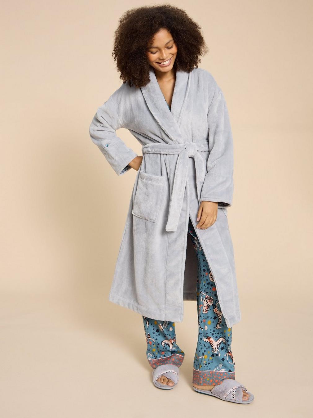 Clover Cosy Dressing Gown in LGT GREY - LIFESTYLE