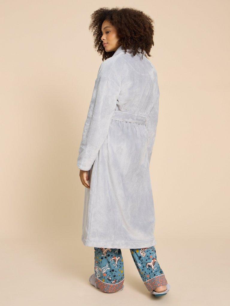 Clover Cosy Dressing Gown in LGT GREY - MODEL BACK