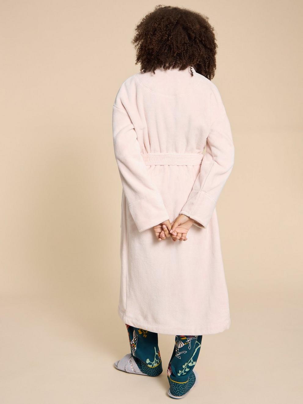 Clover Long Sleeve Dressing Gown in LGT PINK - MODEL BACK