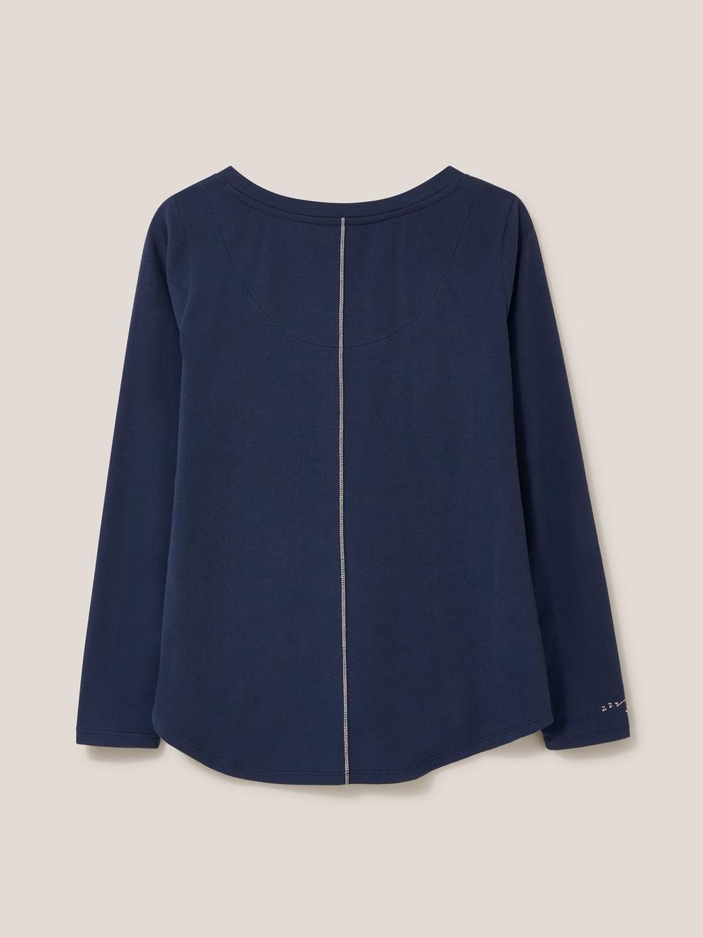 Eva Jersey Long Sleeve PJ Top in DARK NAVY - FLAT BACK