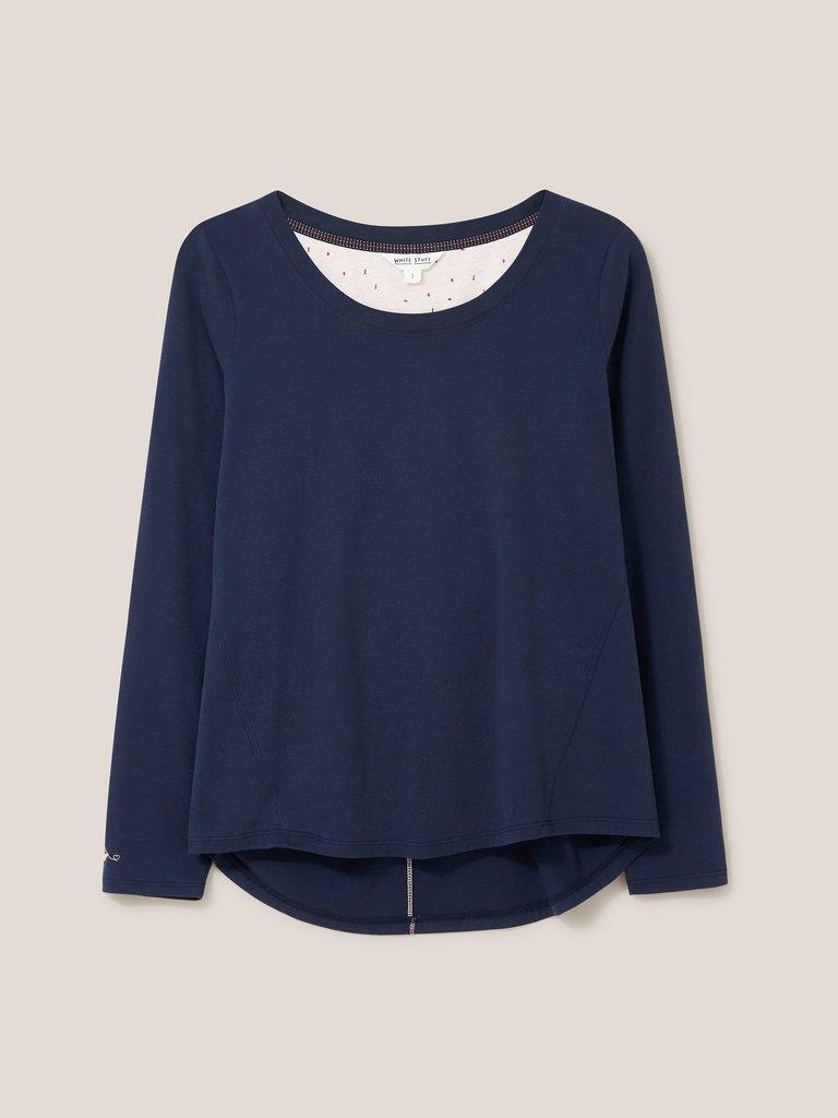 Eva Jersey Long Sleeve PJ Top in DARK NAVY - FLAT FRONT