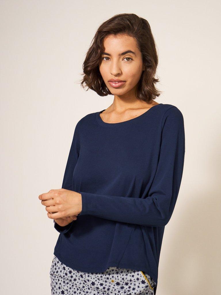 Eva Jersey PJ Top in DARK NAVY - MODEL FRONT