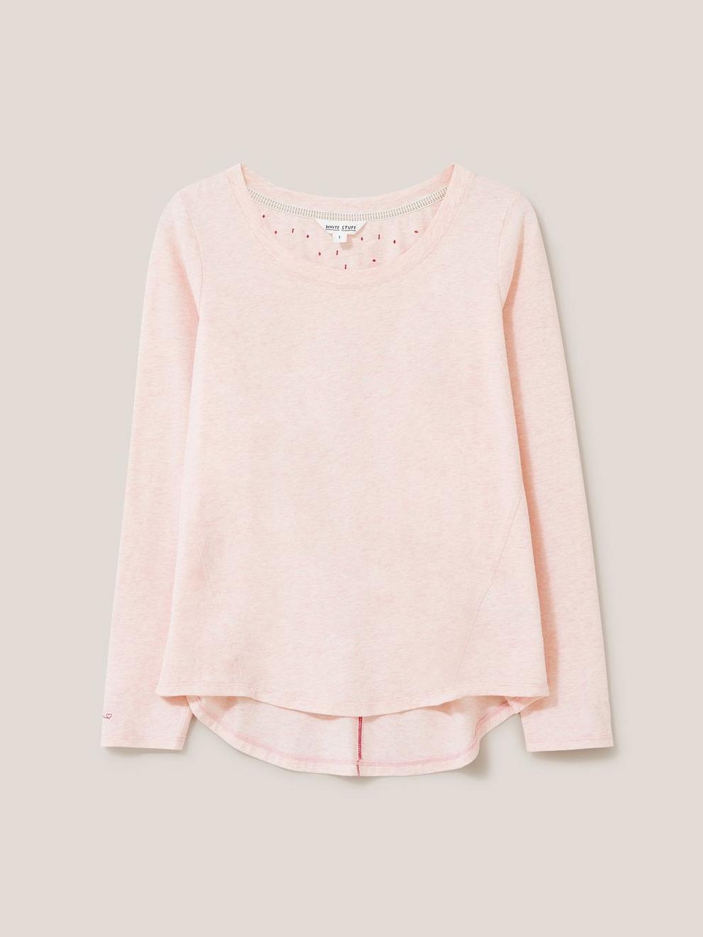Eva Jersey Long Sleeve PJ Top in LGT PINK - FLAT FRONT