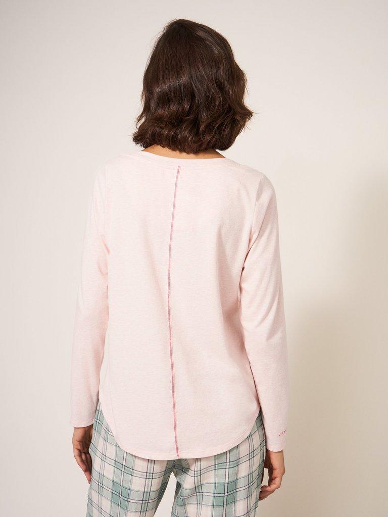 Eva Jersey Long Sleeve PJ Top in LGT PINK - MODEL BACK