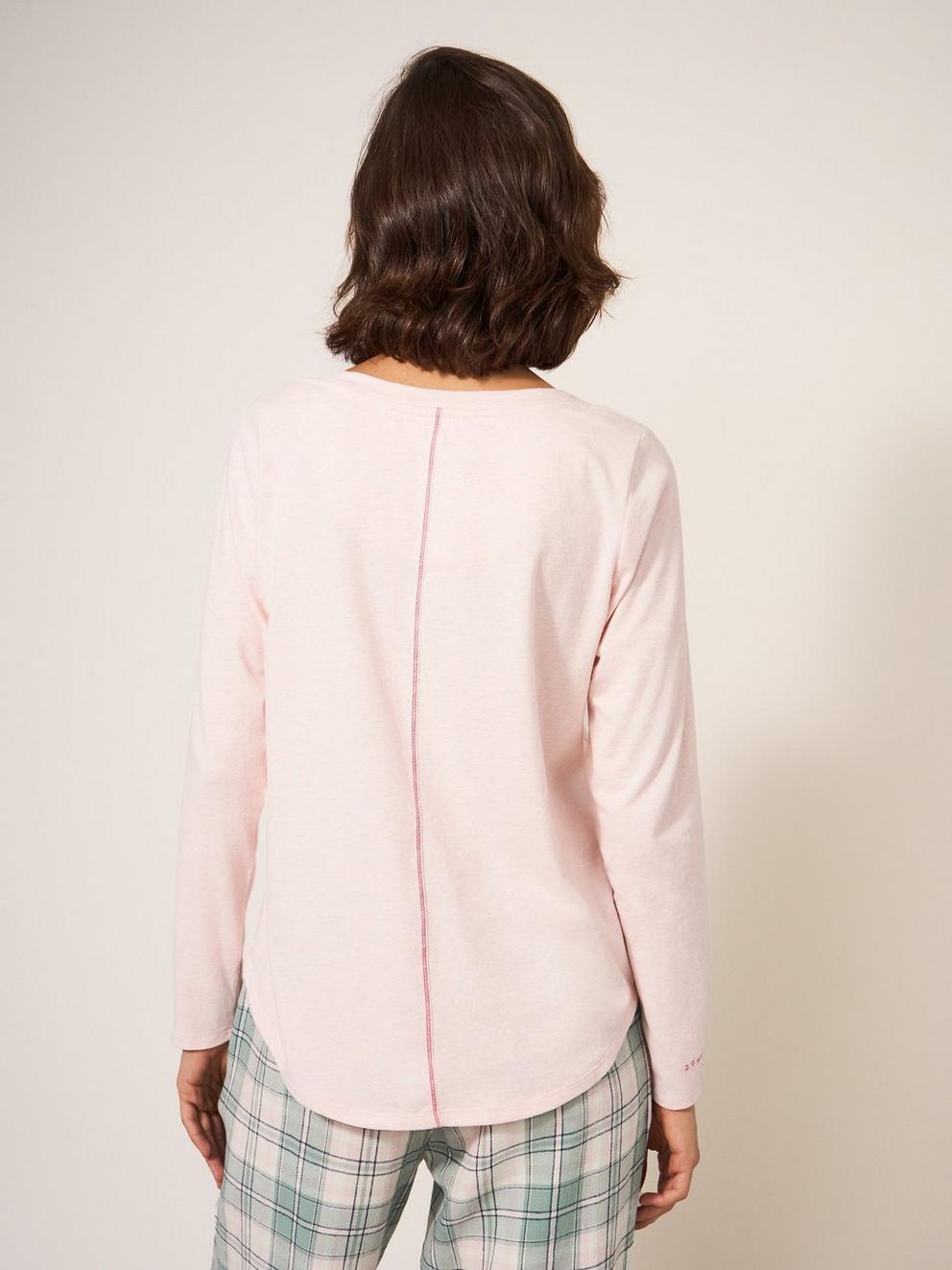 Eva Jersey Long Sleeve PJ Top in LGT PINK - MODEL BACK