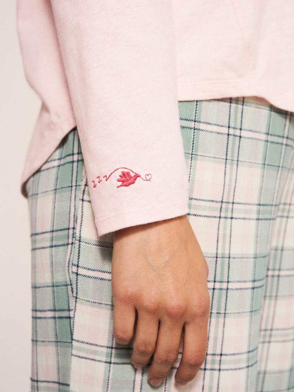 Eva Jersey Long Sleeve PJ Top in LGT PINK - MODEL DETAIL