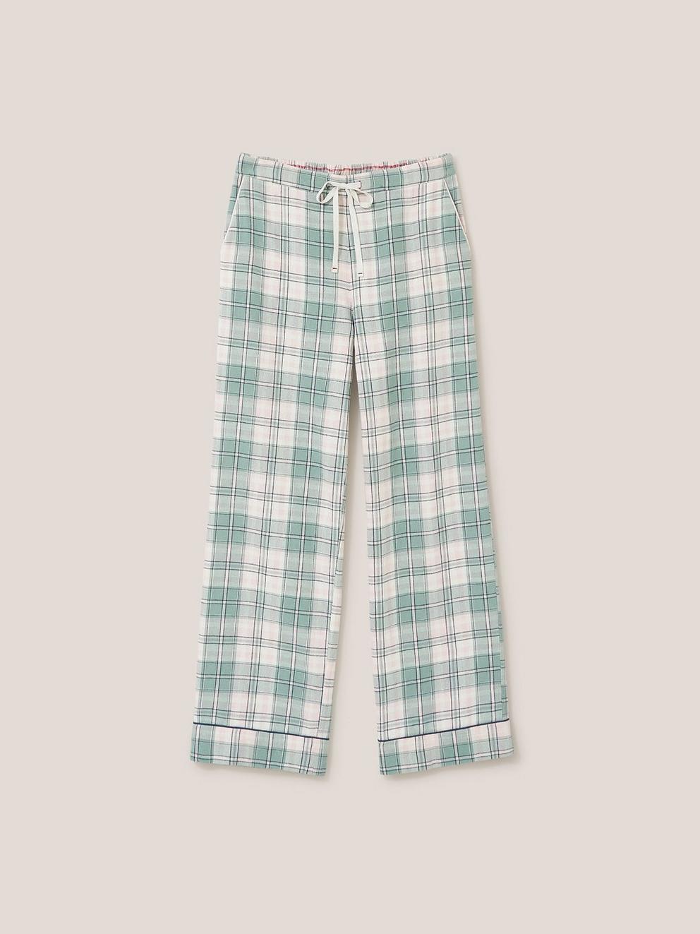 Nina Organic Check PJ Bottoms in GREEN MLT - FLAT FRONT