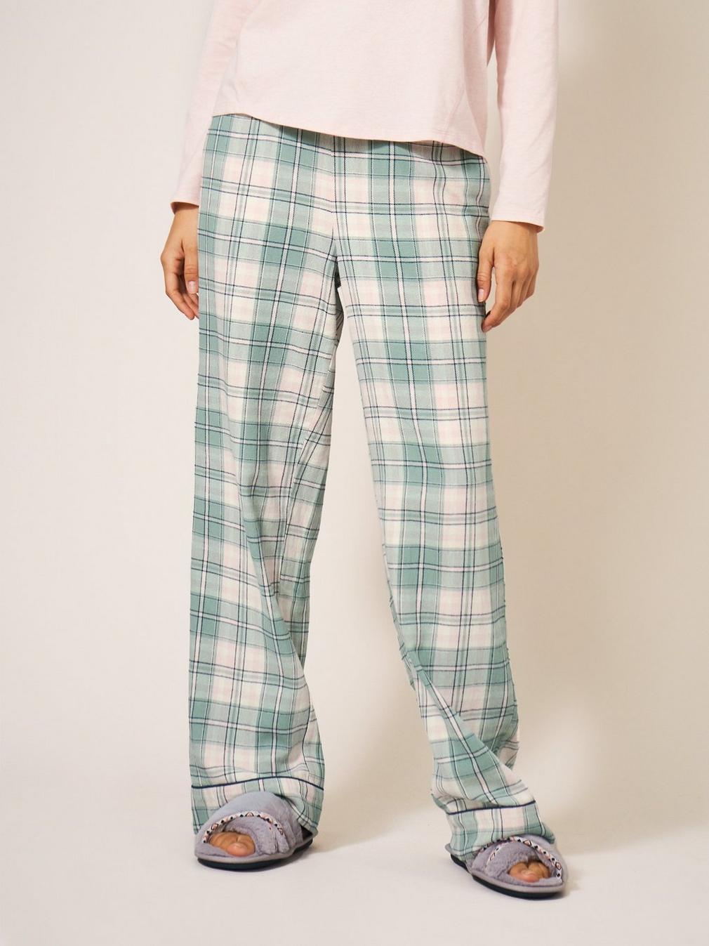 Nina Organic Check PJ Bottom in GREEN MLT - LIFESTYLE