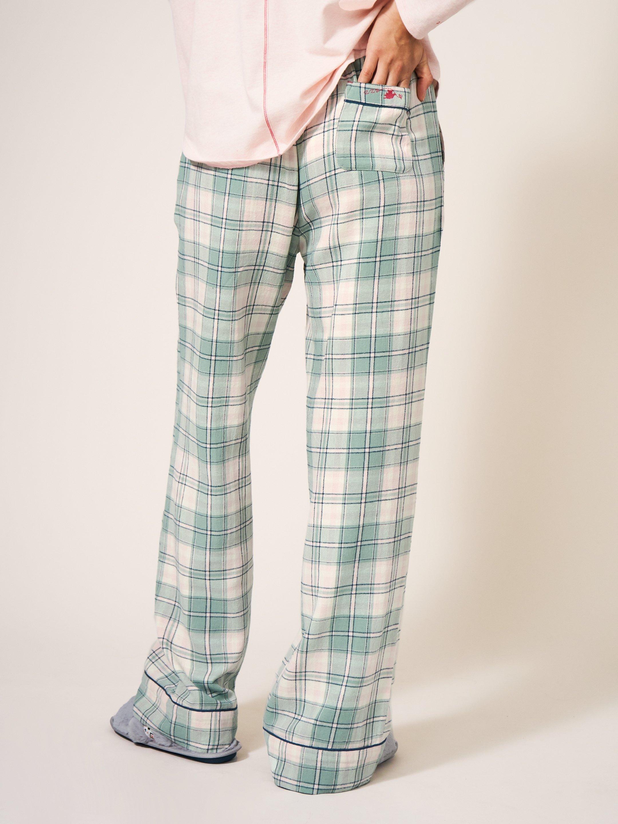 Nina Organic Check PJ Bottom in GREEN MLT - MODEL BACK