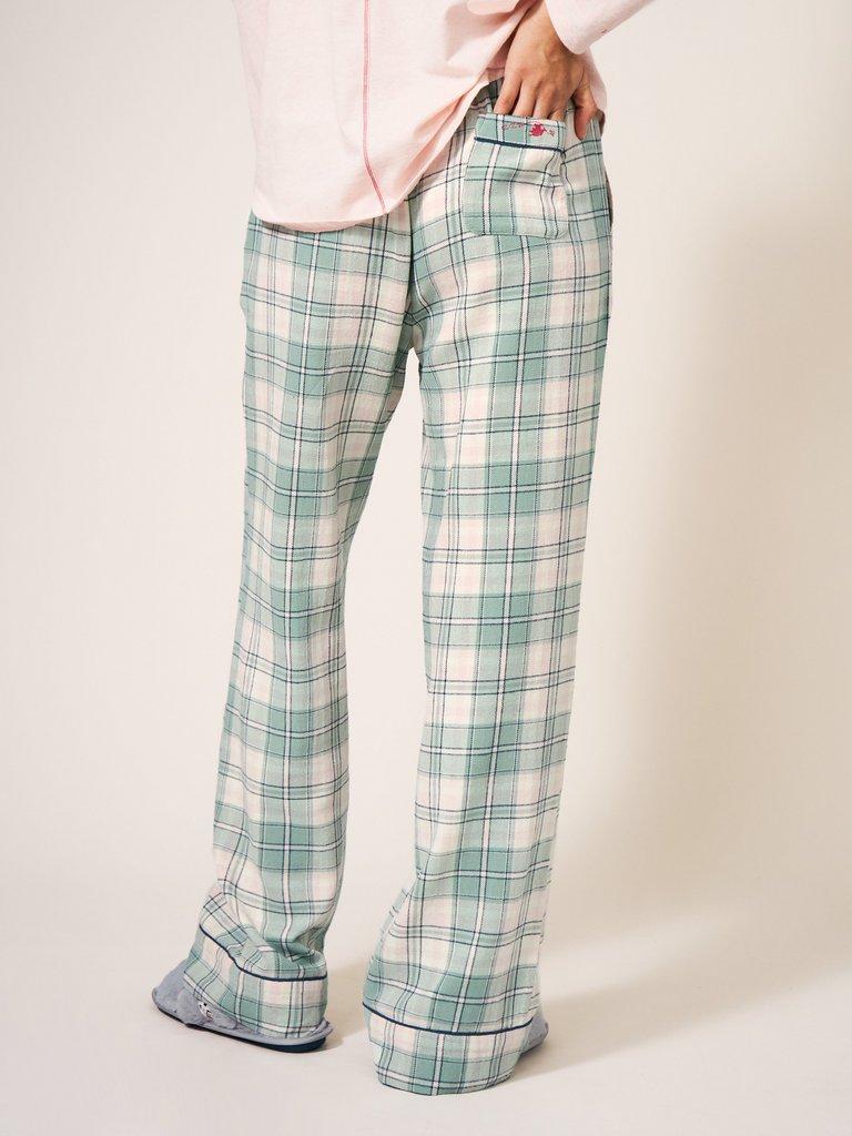 Nina Organic Check PJ Bottom in GREEN MLT - MODEL BACK