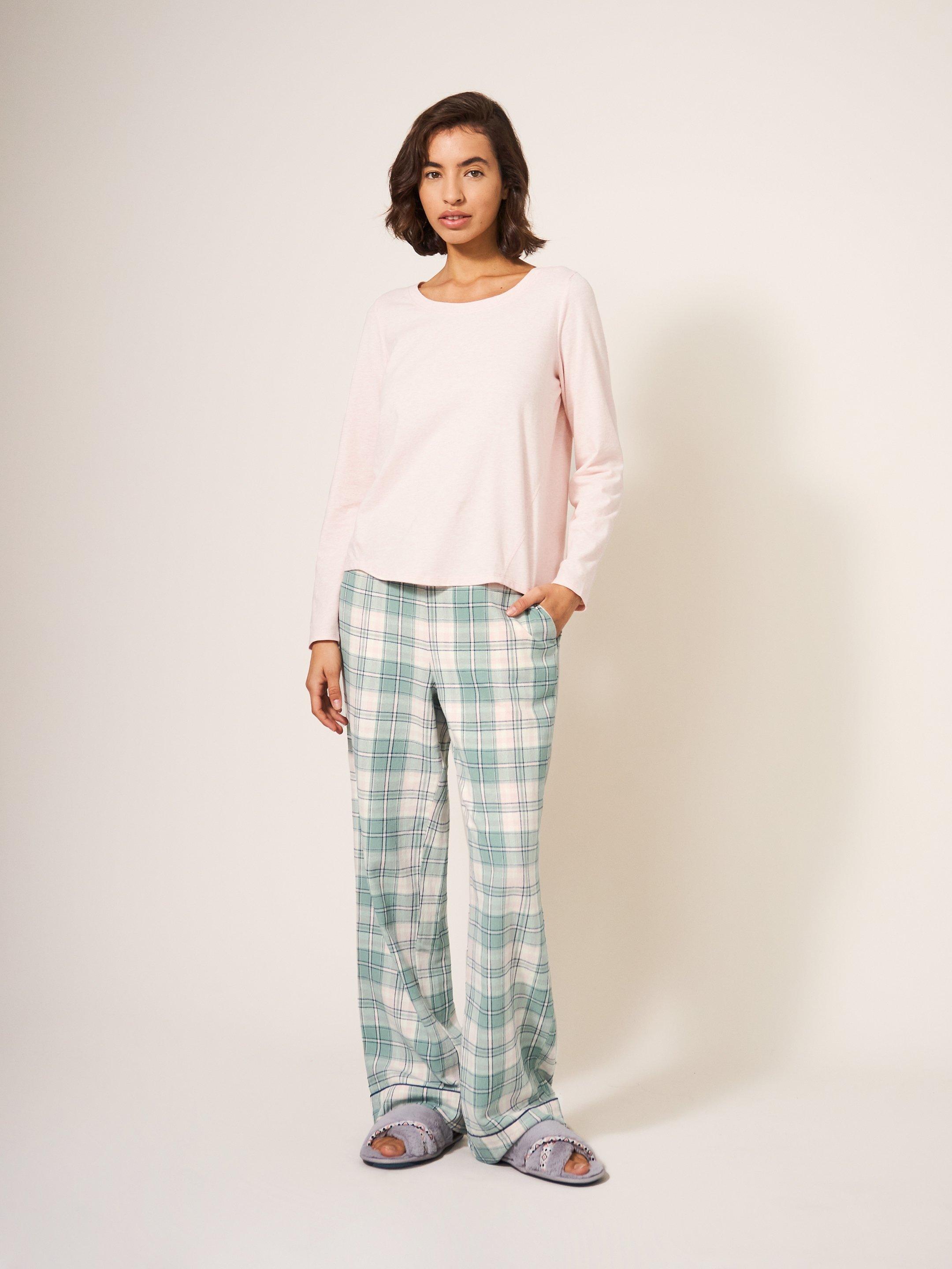 Nina Organic Check PJ Bottom in GREEN MULTI White Stuff