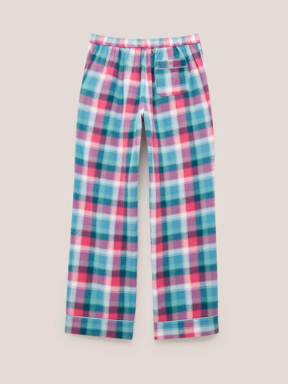 Nina Organic Check PJ Bottoms in TEAL MLT - FLAT BACK