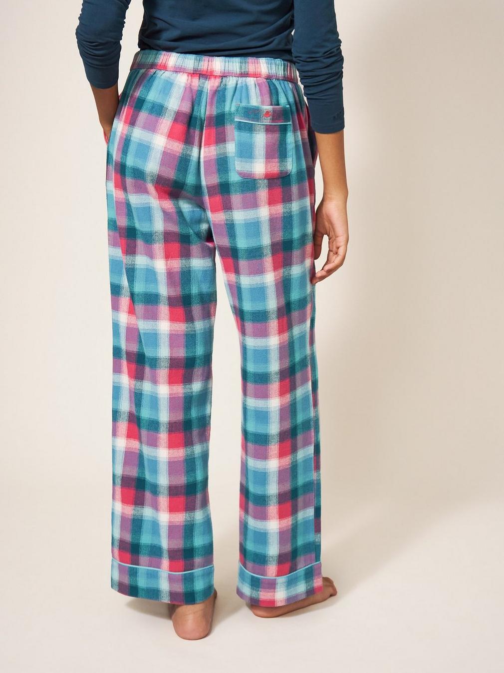 Nina Organic Check PJ Bottom in TEAL MLT - MODEL BACK