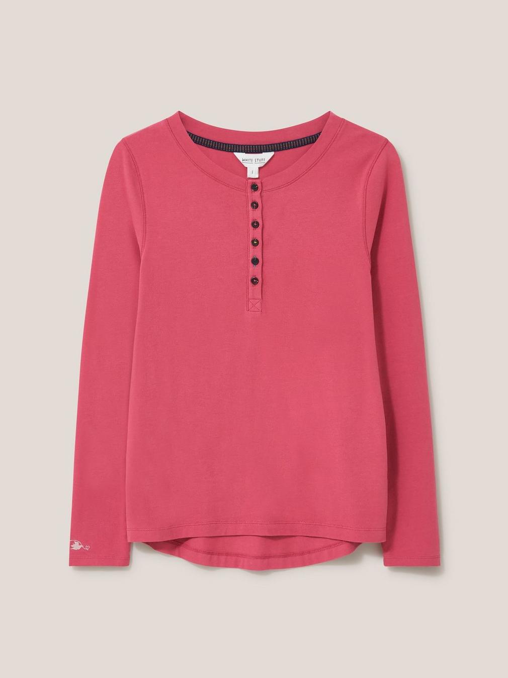 Hailey Henley PJ Top in DEEP PINK - FLAT FRONT