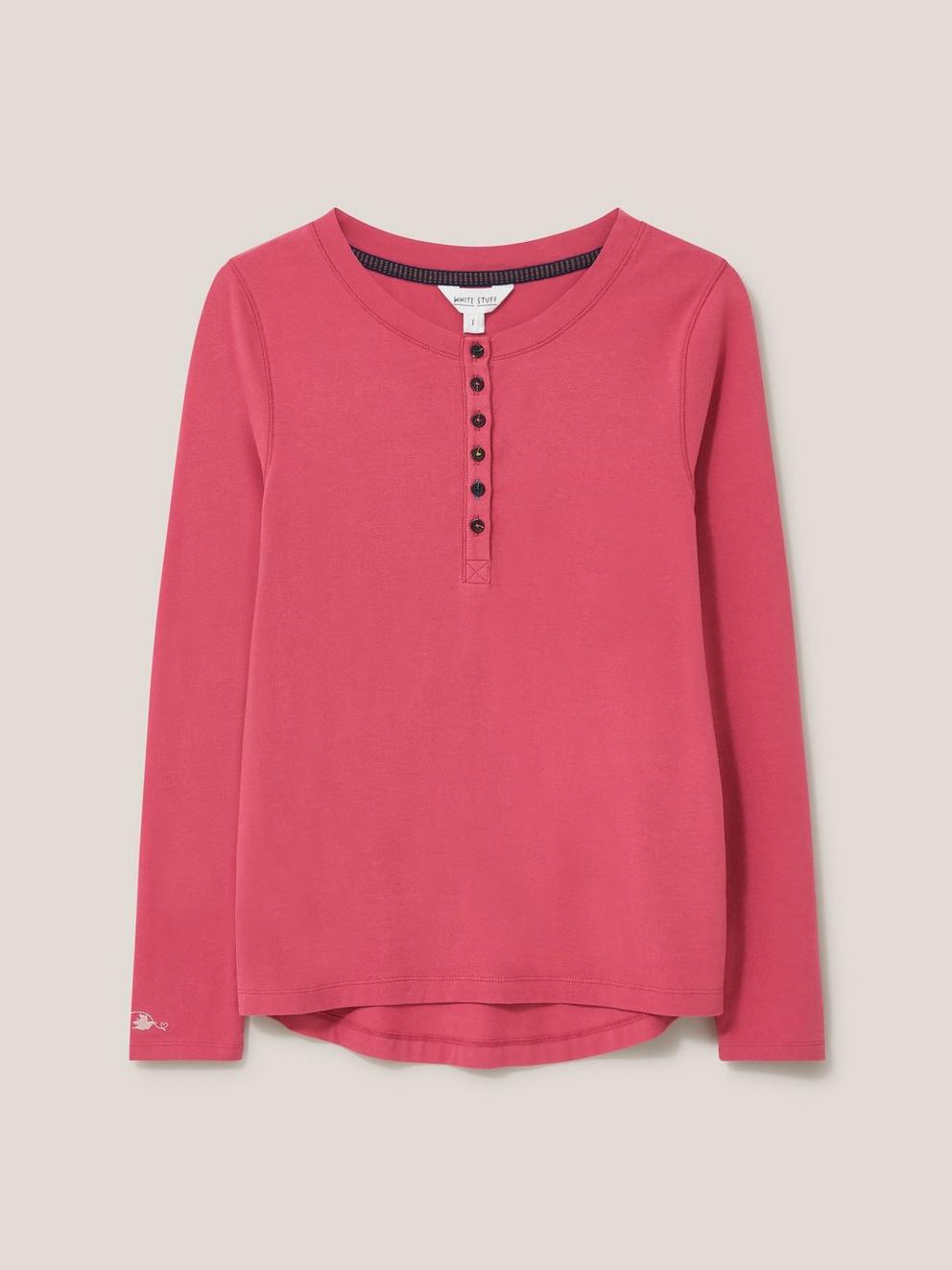 Hailey Henley PJ Top in DEEP PINK - FLAT FRONT