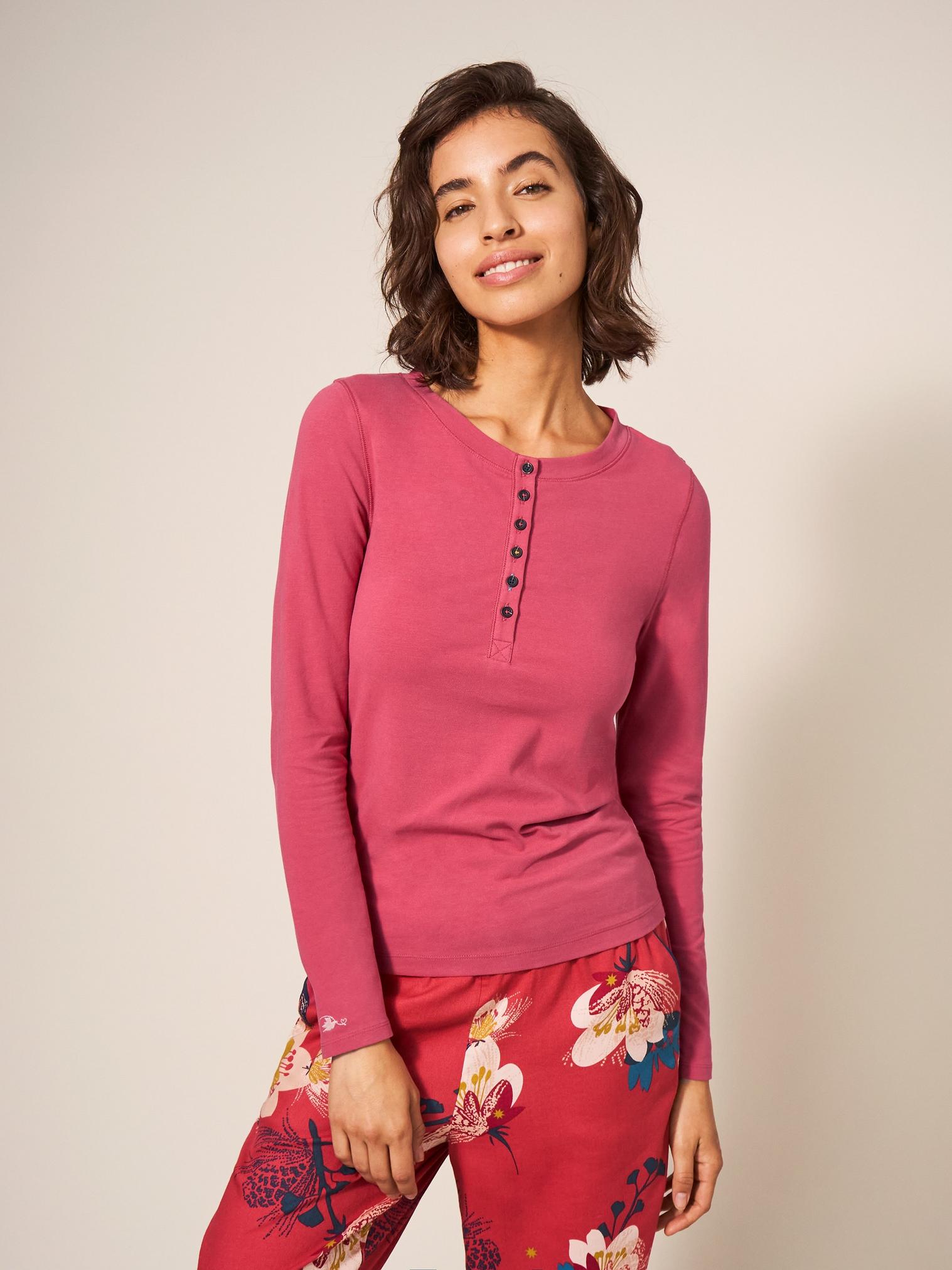 Hailey Henley PJ Top in DEEP PINK White Stuff
