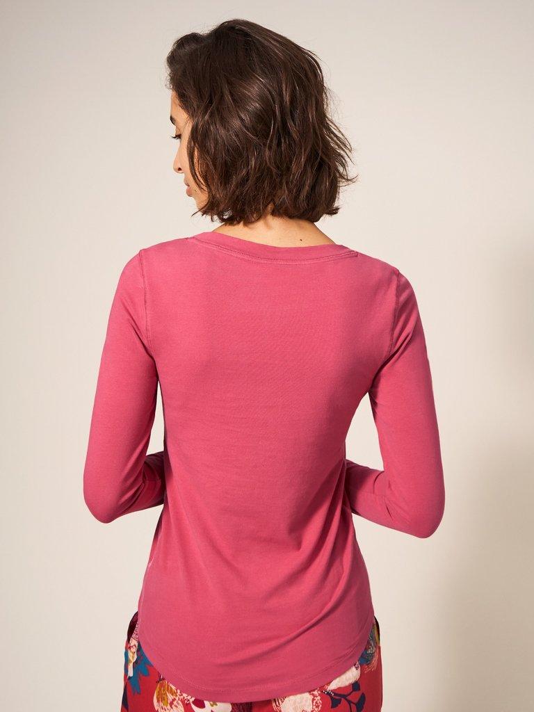 Hailey Henley PJ Top in DEEP PINK - MODEL BACK