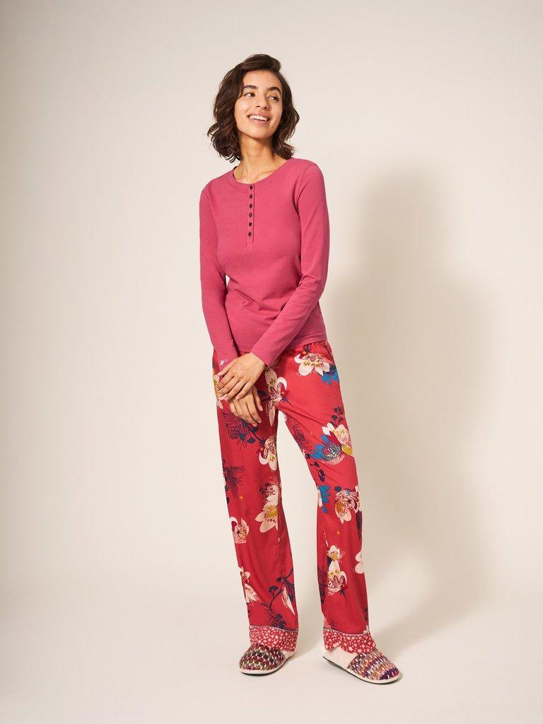 Hailey Henley PJ Top in DEEP PINK - MODEL FRONT