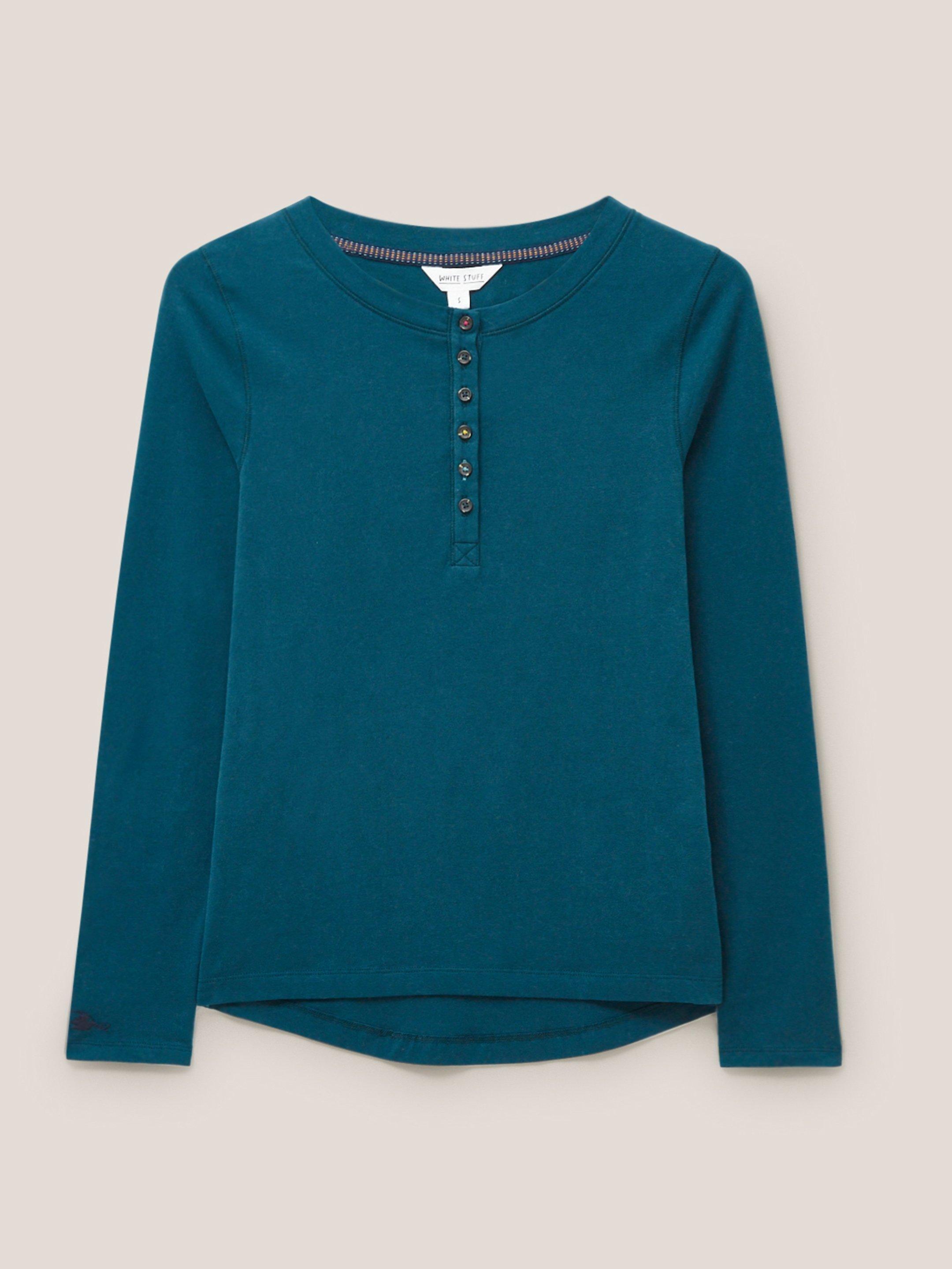 Hailey Henley PJ Top in MID TEAL White Stuff