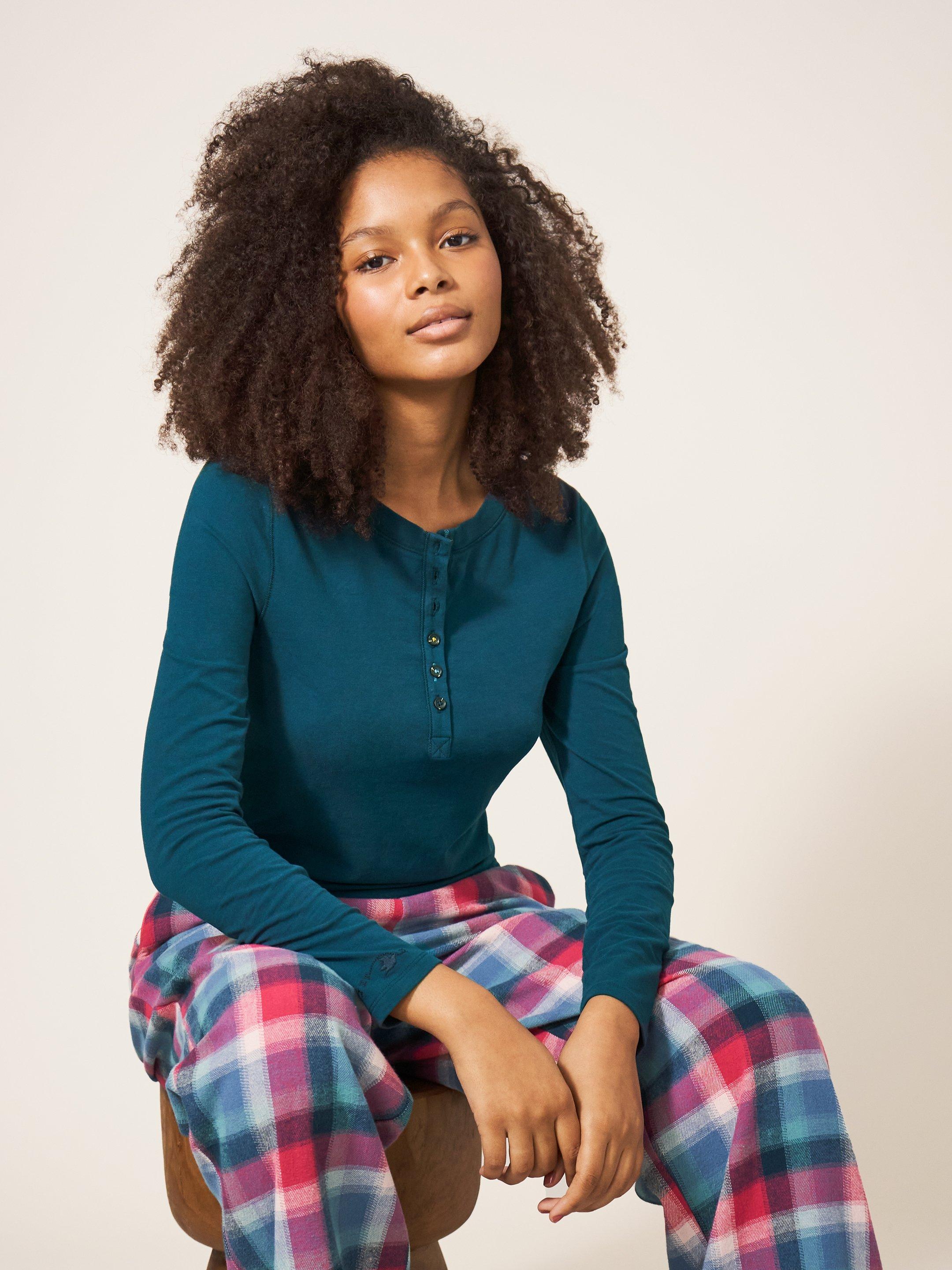 Hailey Henley PJ Top in MID TEAL - LIFESTYLE