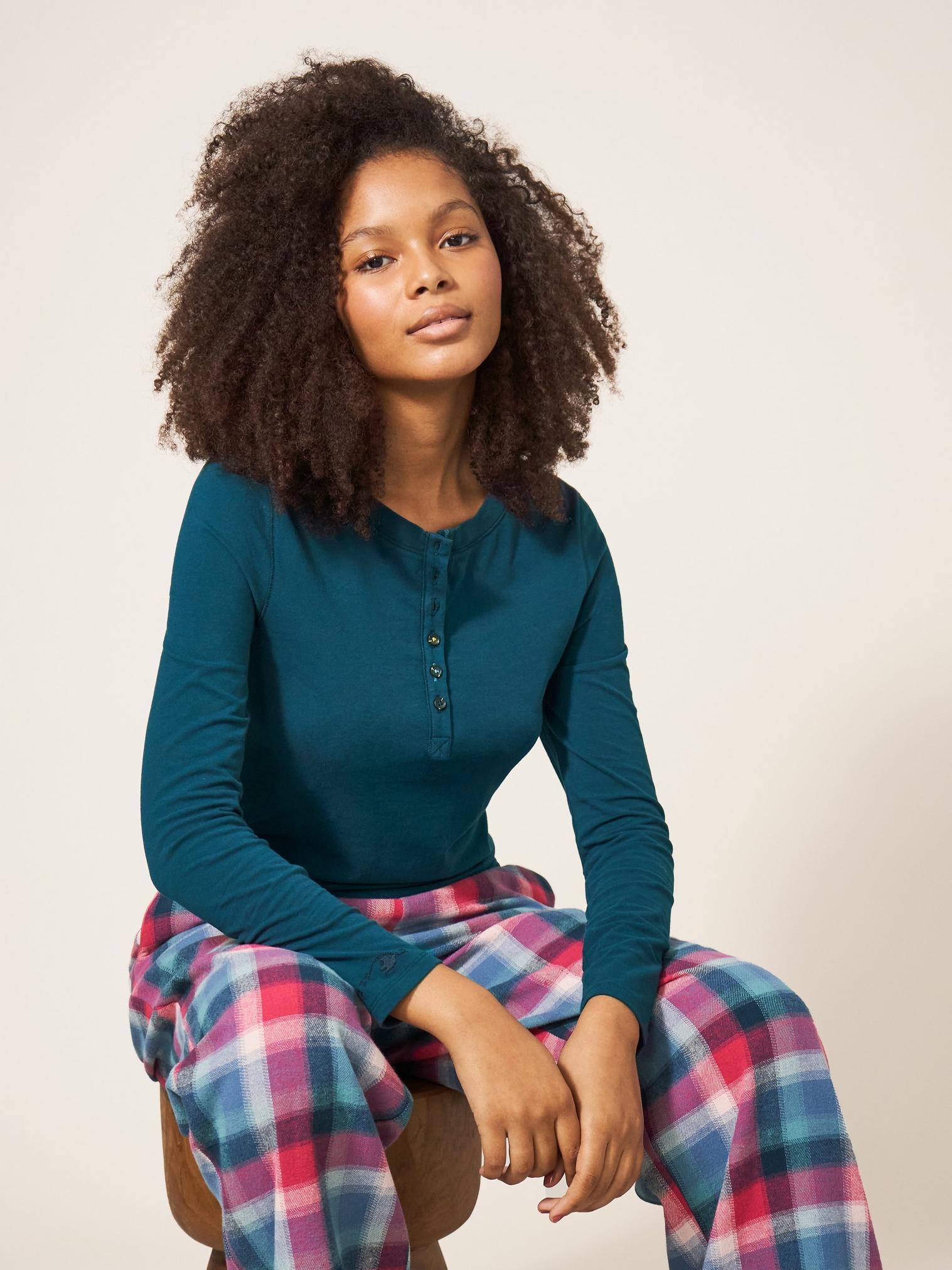 Hailey Henley PJ Top in MID TEAL - LIFESTYLE