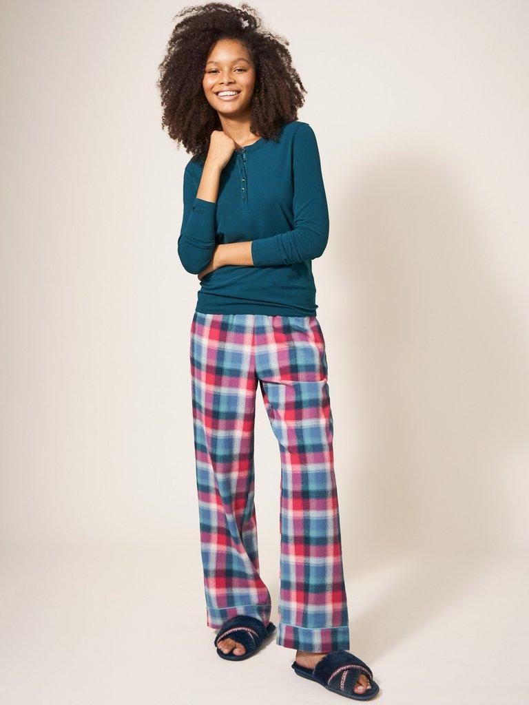 Hailey Henley PJ Top in MID TEAL - MODEL DETAIL